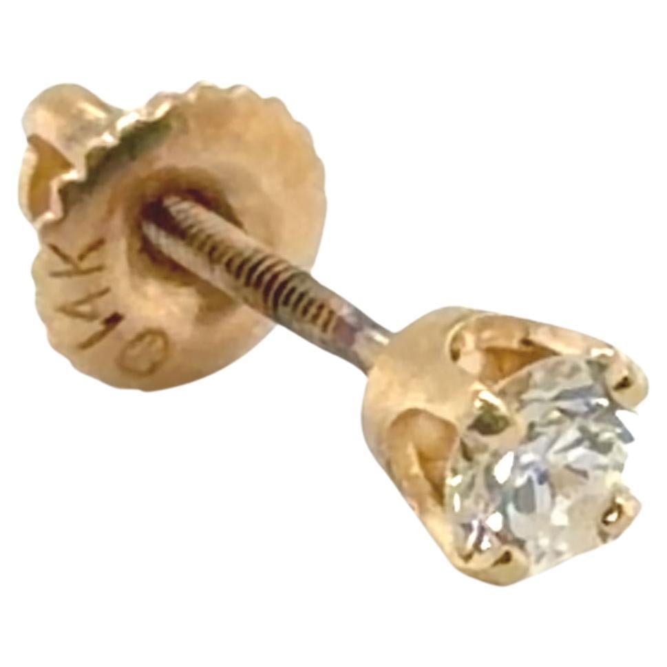 Single Diamond Stud Earring .25ct 14K Yellow Gold Mined F VS Screwback en vente