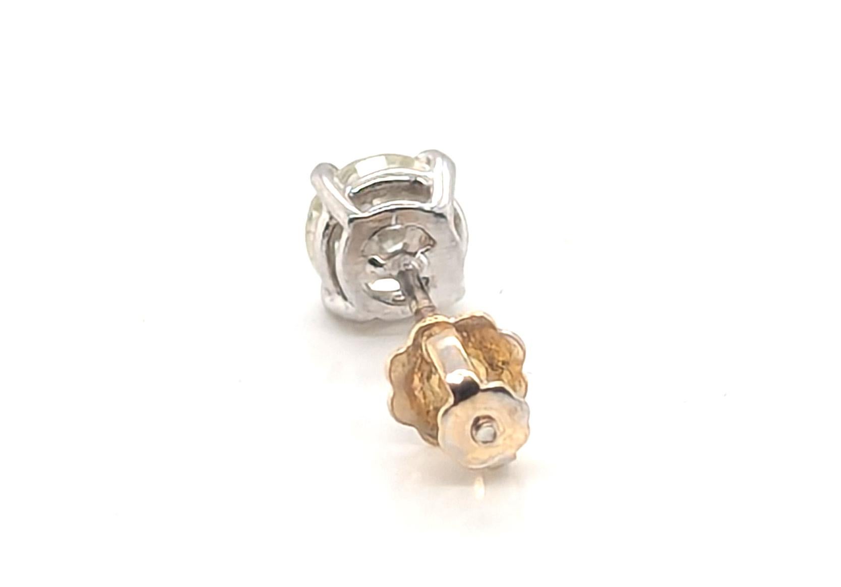 Single Diamond Stud Earring .50ct 14K White & Yellow Gold Mined I VS1 Screwback Excellent état - En vente à Dearborn, MI