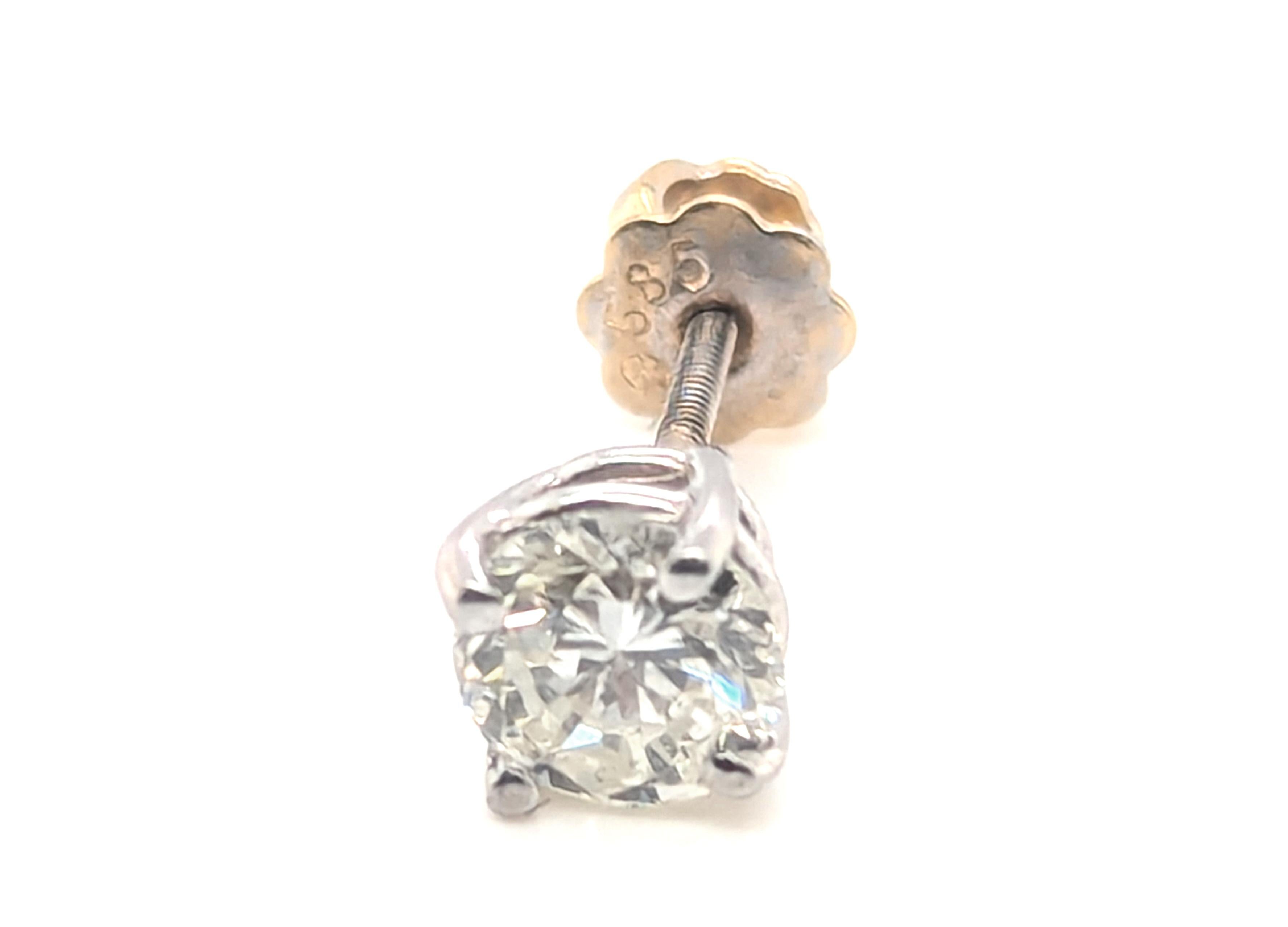 Single Diamond Stud Earring .50ct 14K White & Yellow Gold Mined I VS1 Screwback Unisexe en vente