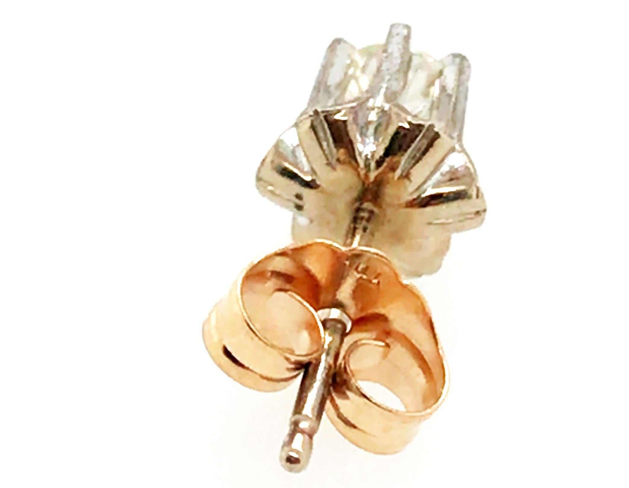 Women's or Men's Single Diamond Stud Earring Buttercup .15ct Round Brilliant 14K White Gold For Sale