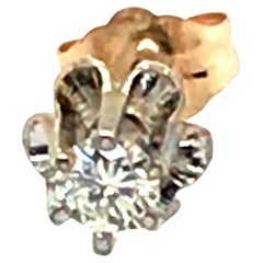Single Diamond Stud Earring Buttercup .15ct Round Brilliant 14K White Gold