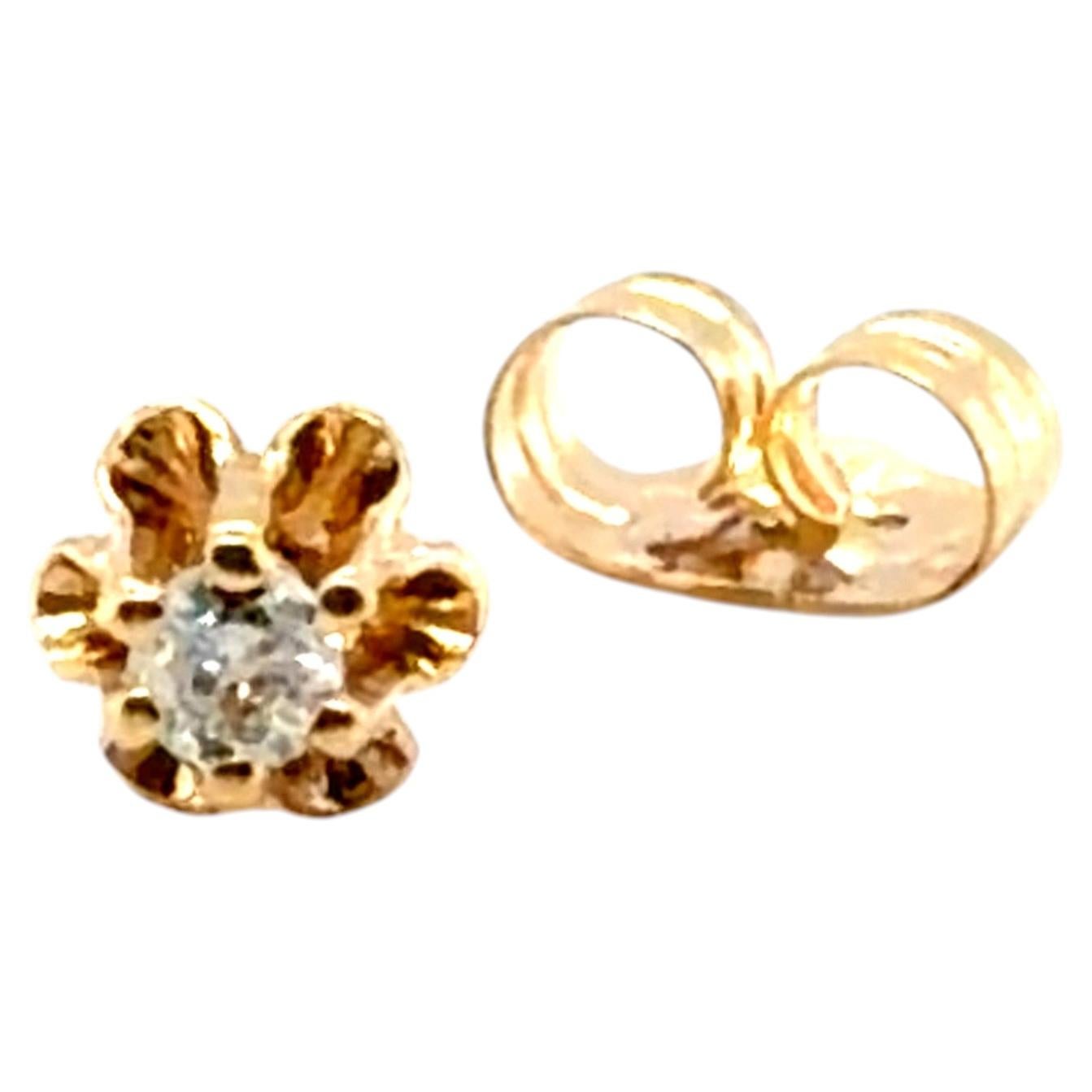 Single Diamond Stud Earring Buttercup Mined RBC 14K Yellow Gold For Sale