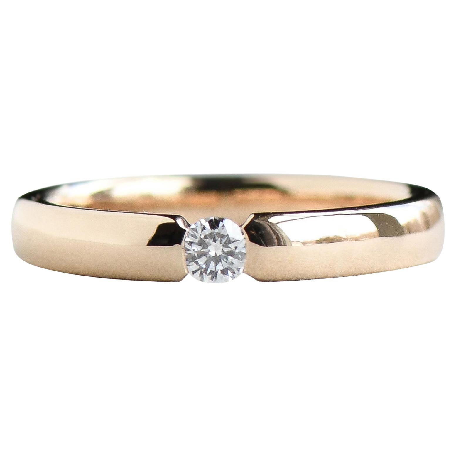 Single Diamond Wedding Band, 14k Solid Yellow Gold Band, 0.1 Carat Diamond