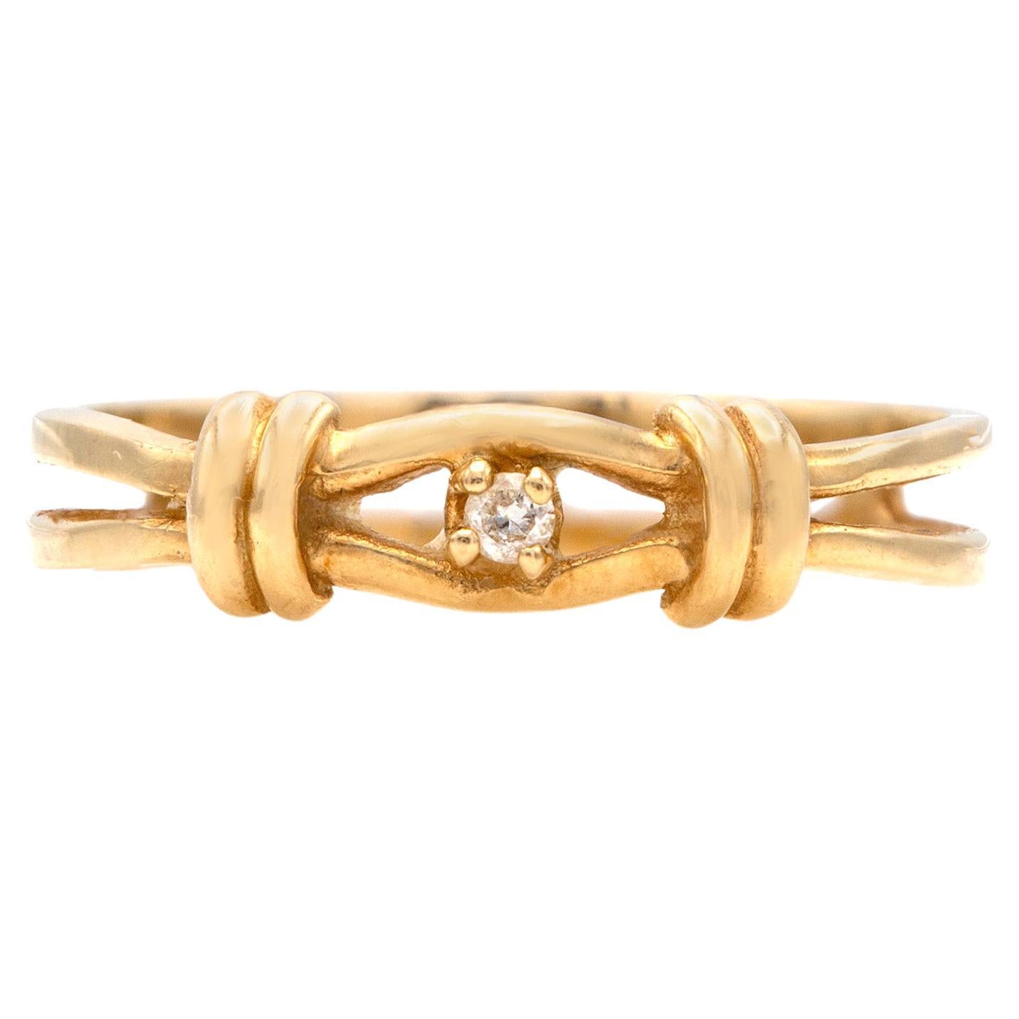 Single Diamond Yellow Gold Ring For Sale