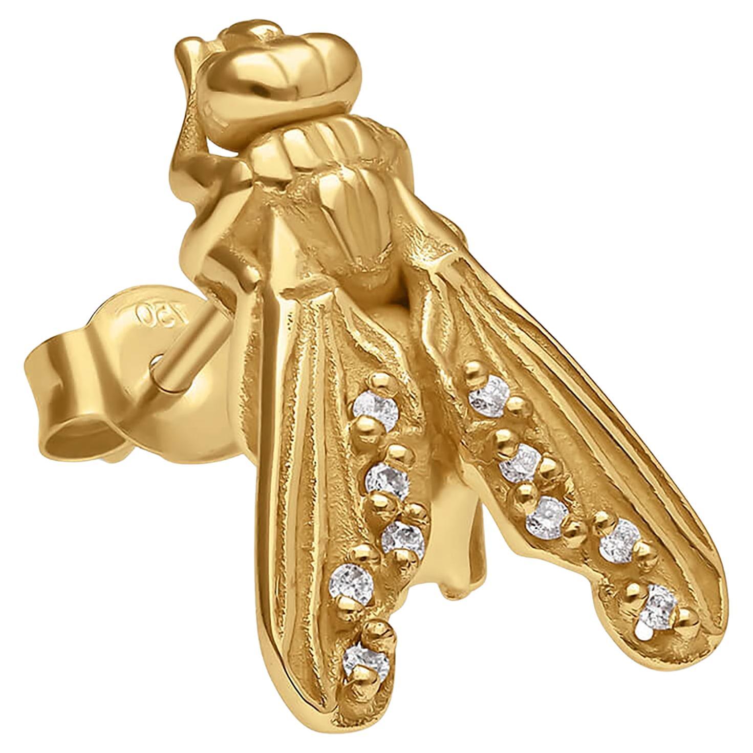 Zeitgenössischer Ohrring aus Gelbgold mit einzelnen Diamanten im Angebot