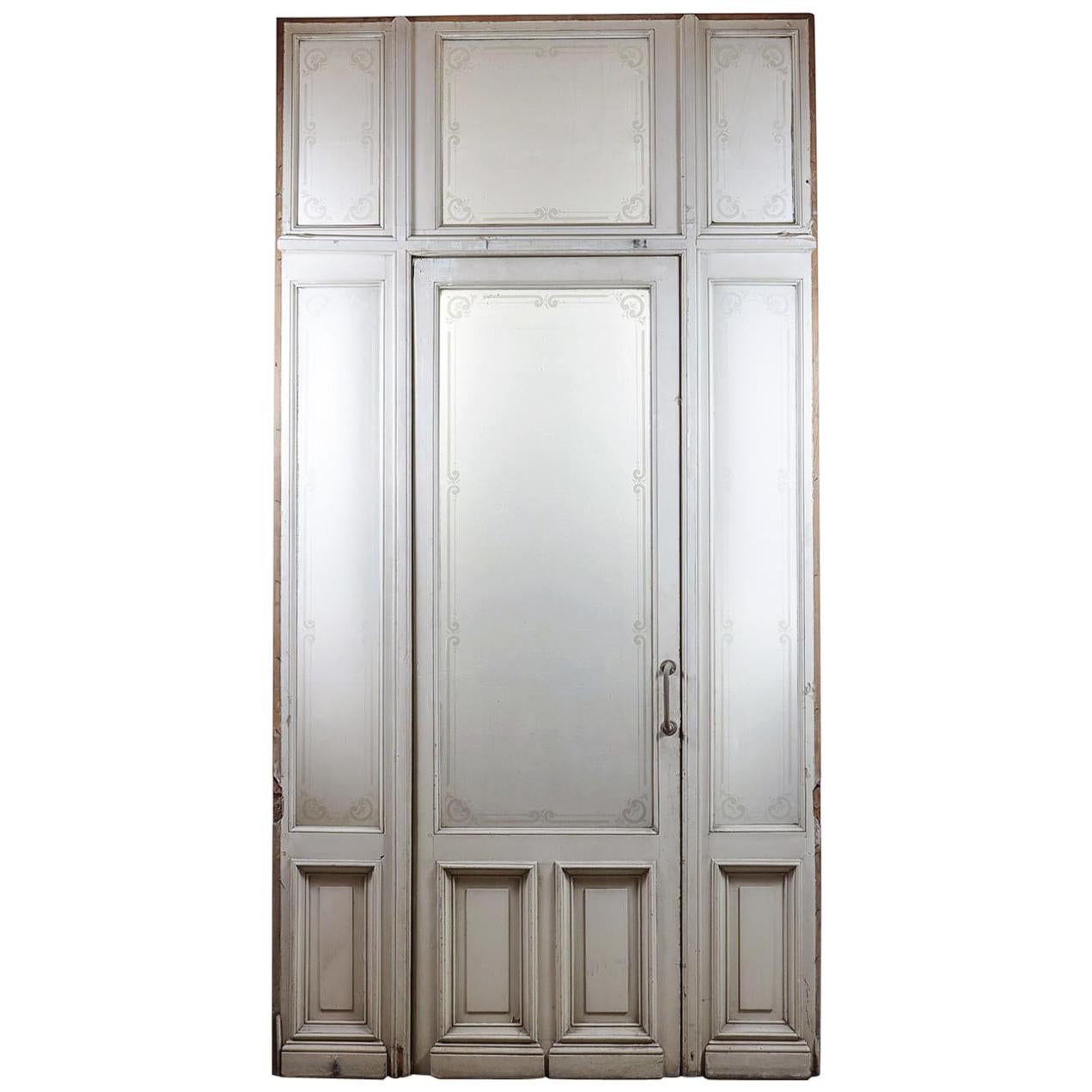 Single Door Etched Glass Panel Frame Fanlight, 20th Century For Sale