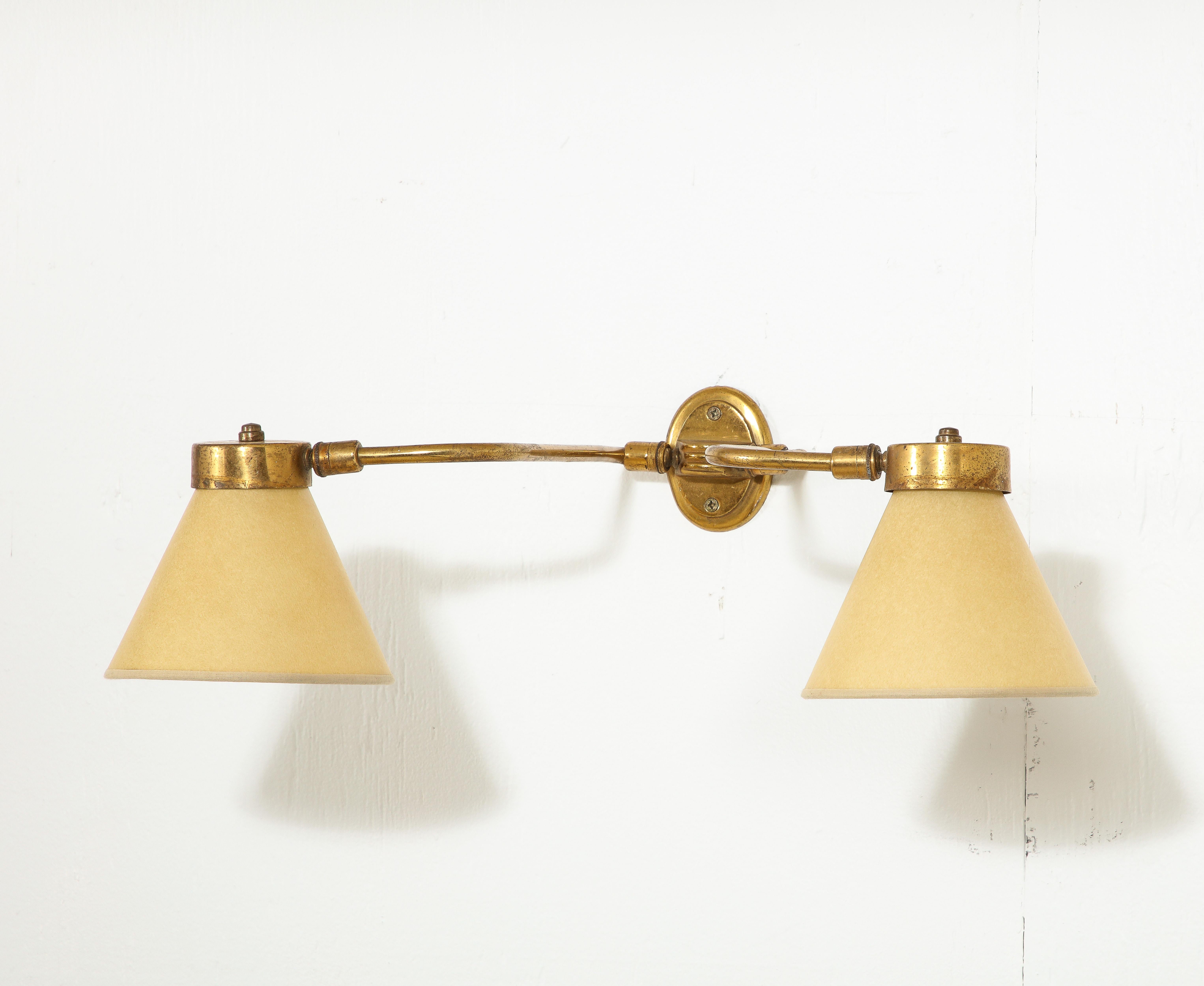 French Single Down Light Brass Articulated Sconce, France 1960's For Sale