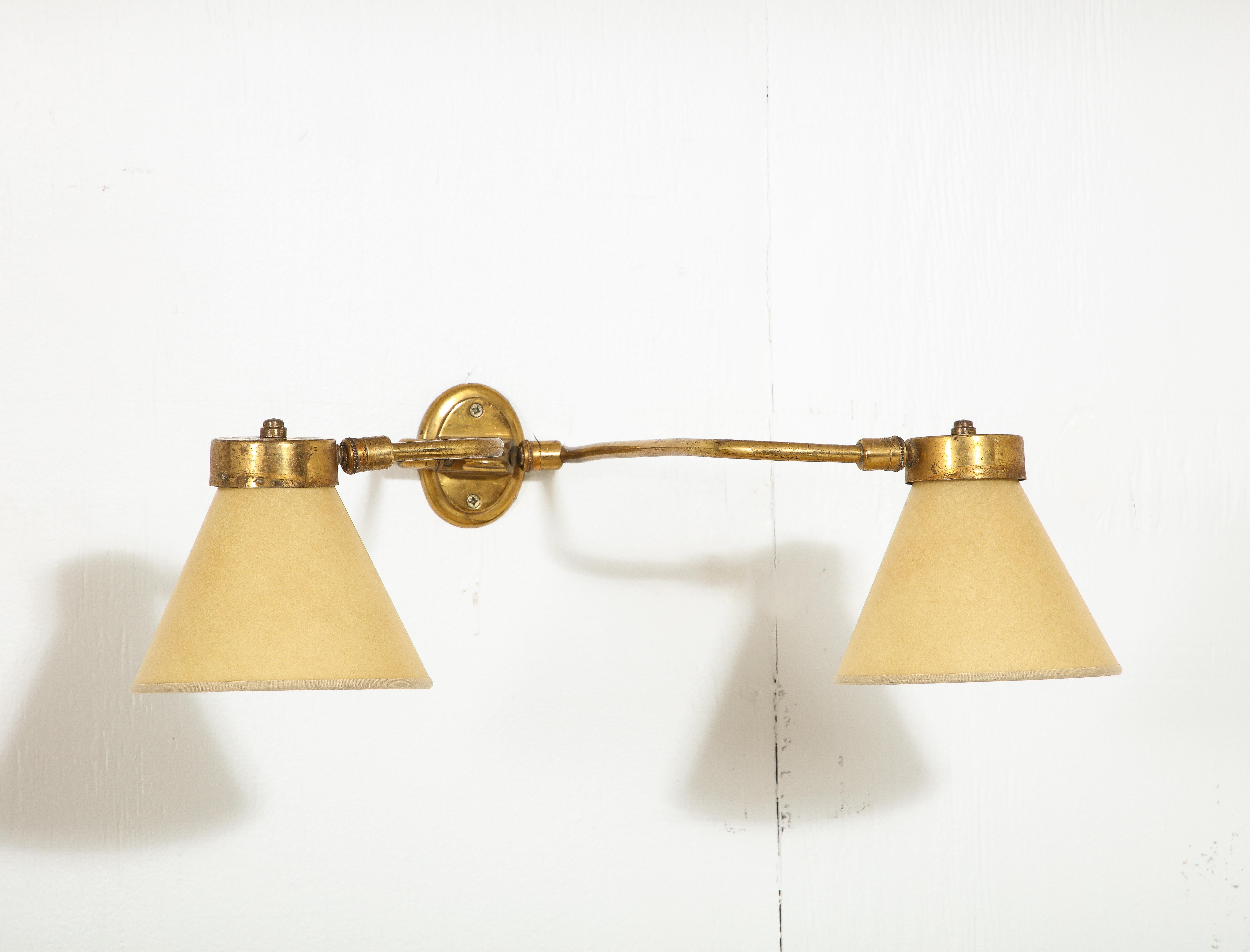 Single Down Light Brass Articulated Sconce, France 1960's In Good Condition For Sale In New York, NY