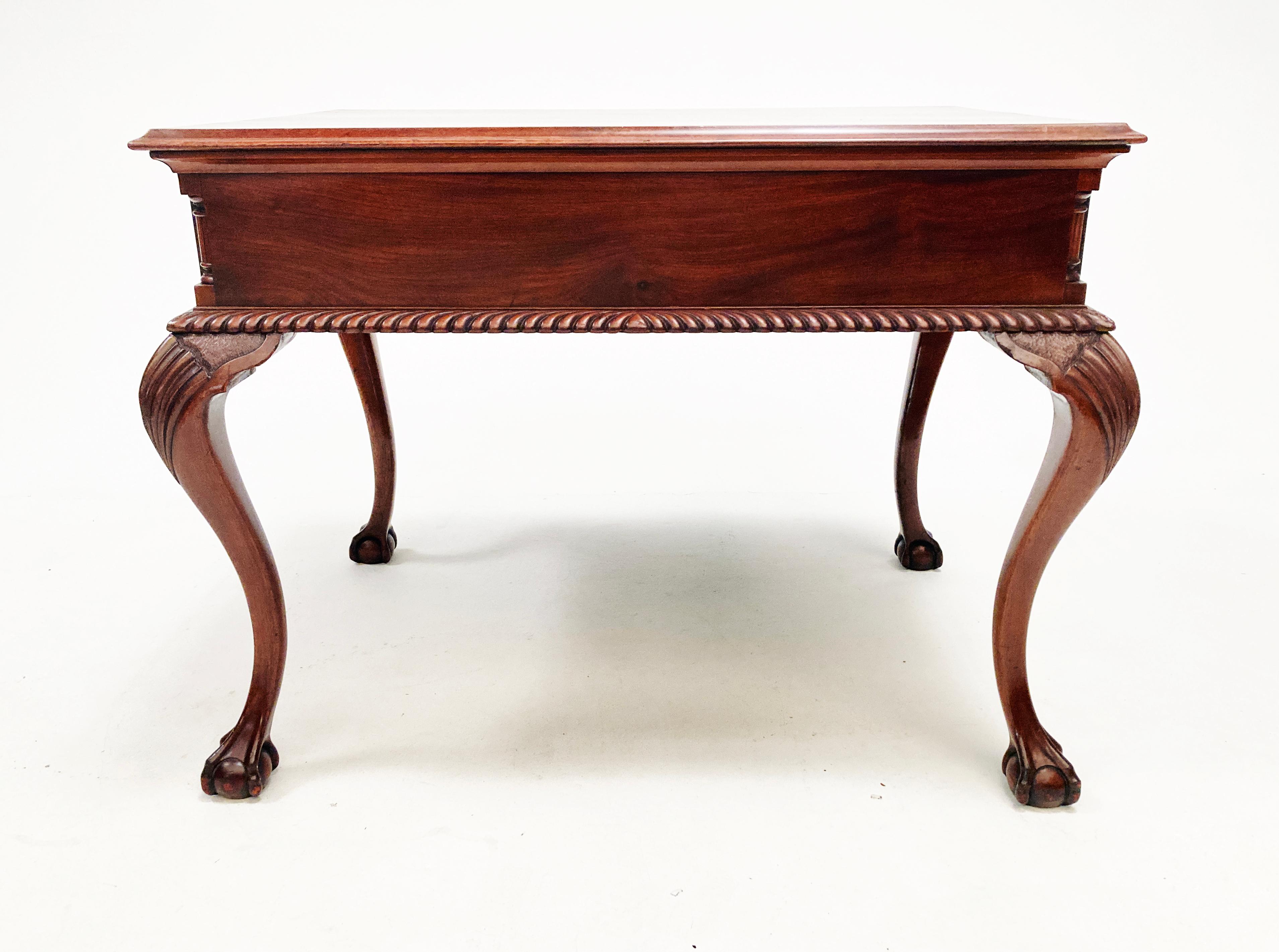 Hand-Carved Single Drawer Mahogany Chippendale Table Ball Claw Feet English Mid 19th Century For Sale
