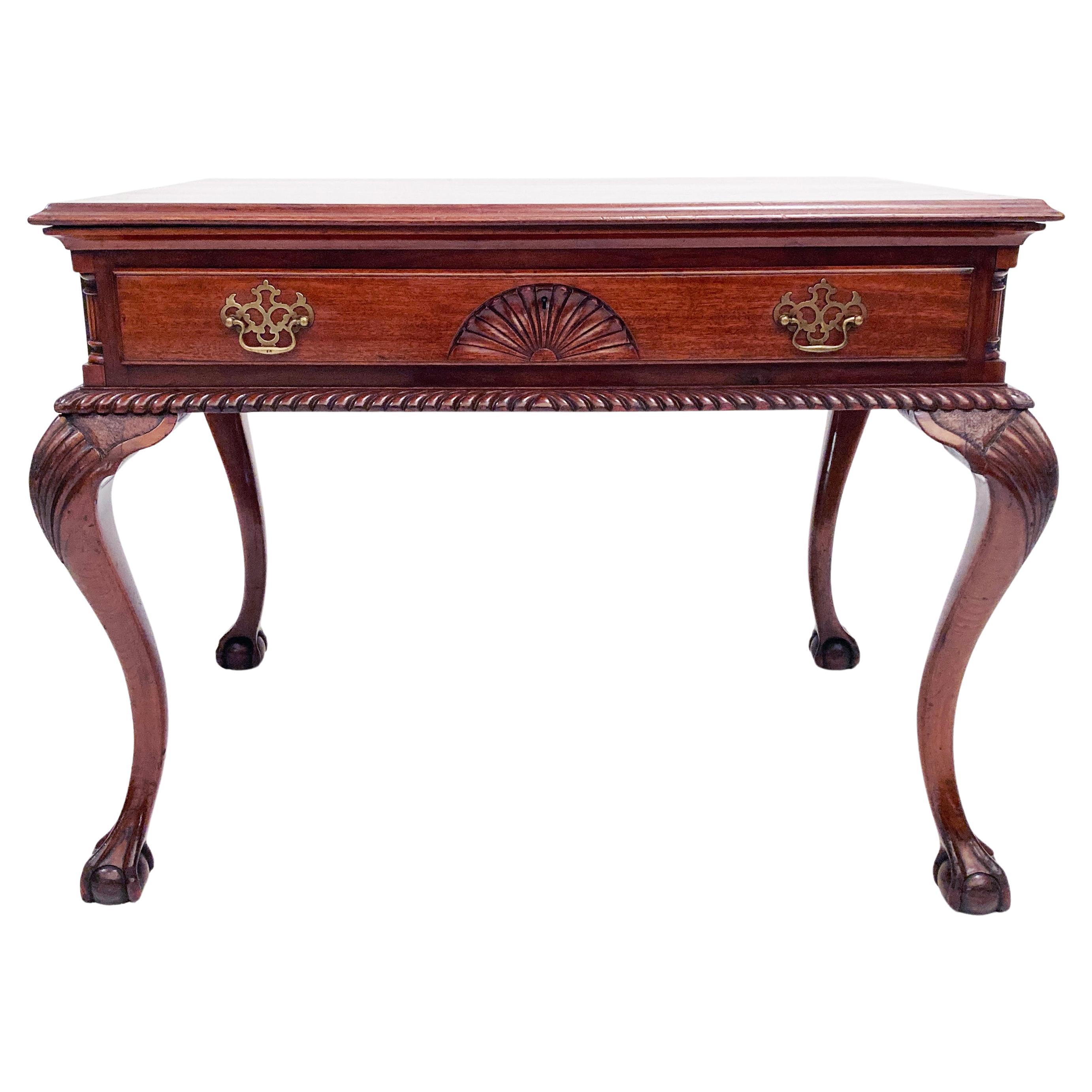 Single Drawer Mahogany Chippendale Table Ball Claw Feet English Mid 19th Century For Sale