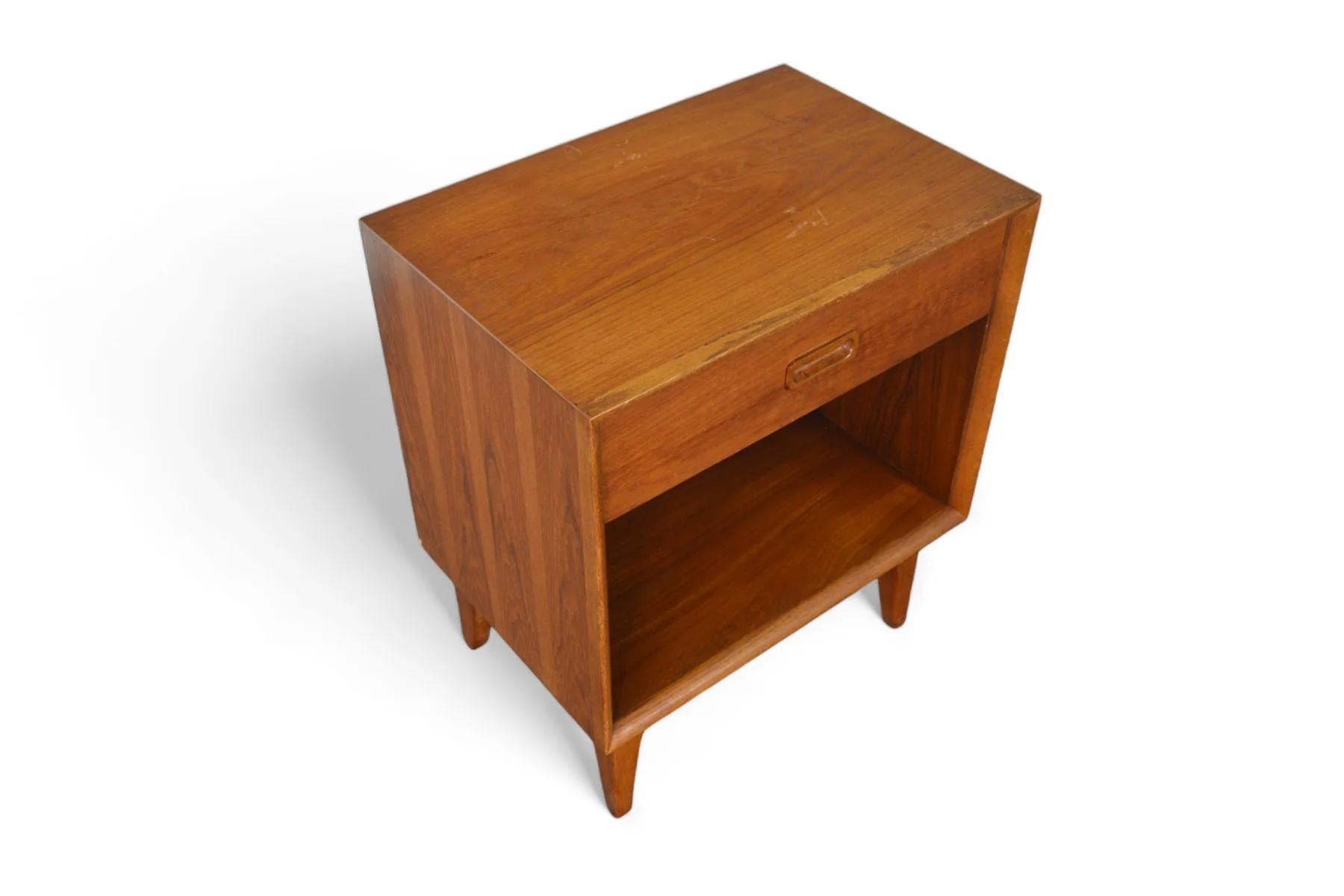 Danish Single Drawer Teak + Oak Mid Century Nightstand For Sale