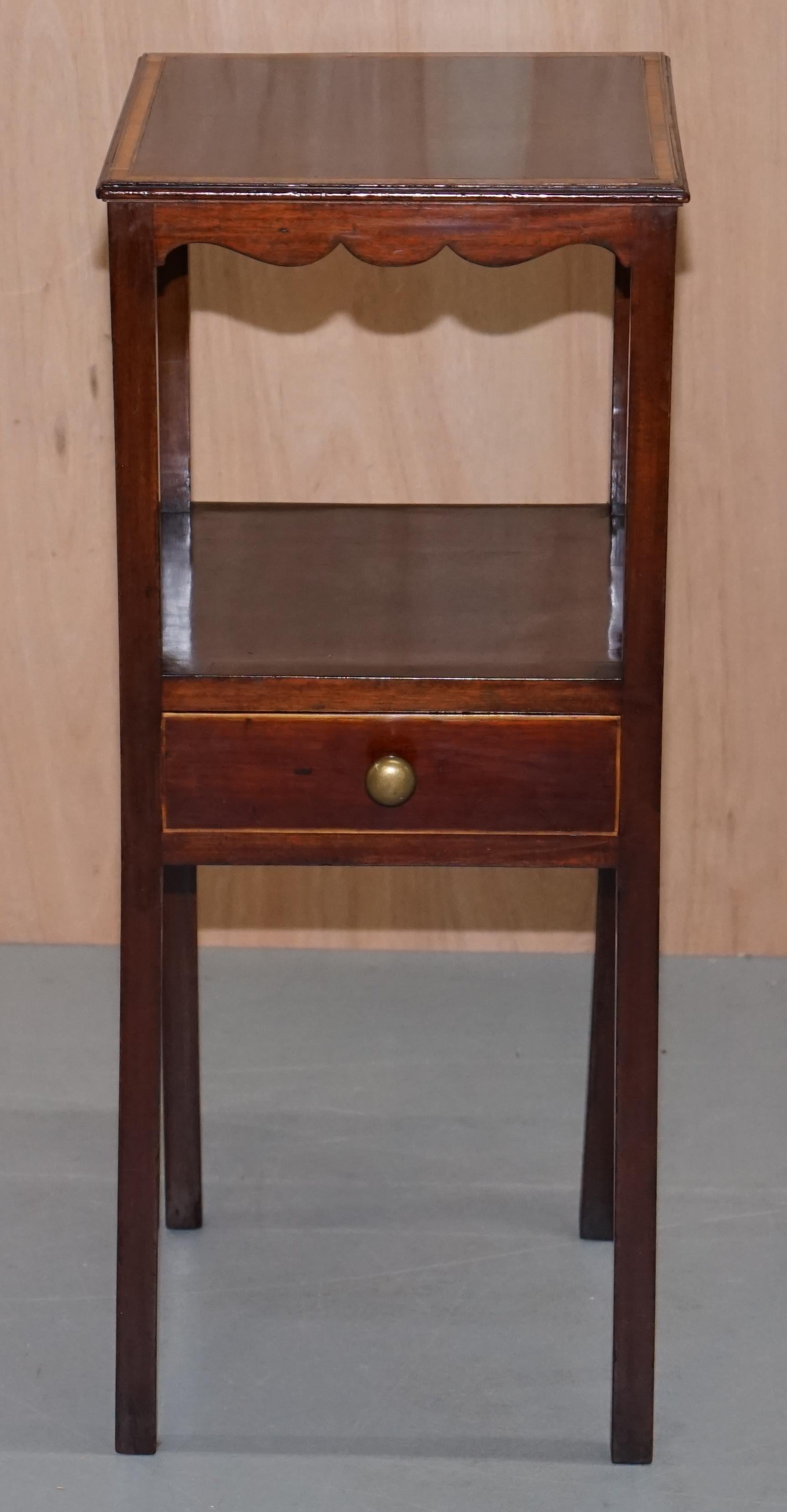 English Single Drawer Victorian Jardinière Side Table in Mahogany Inlay Lamp Wine End