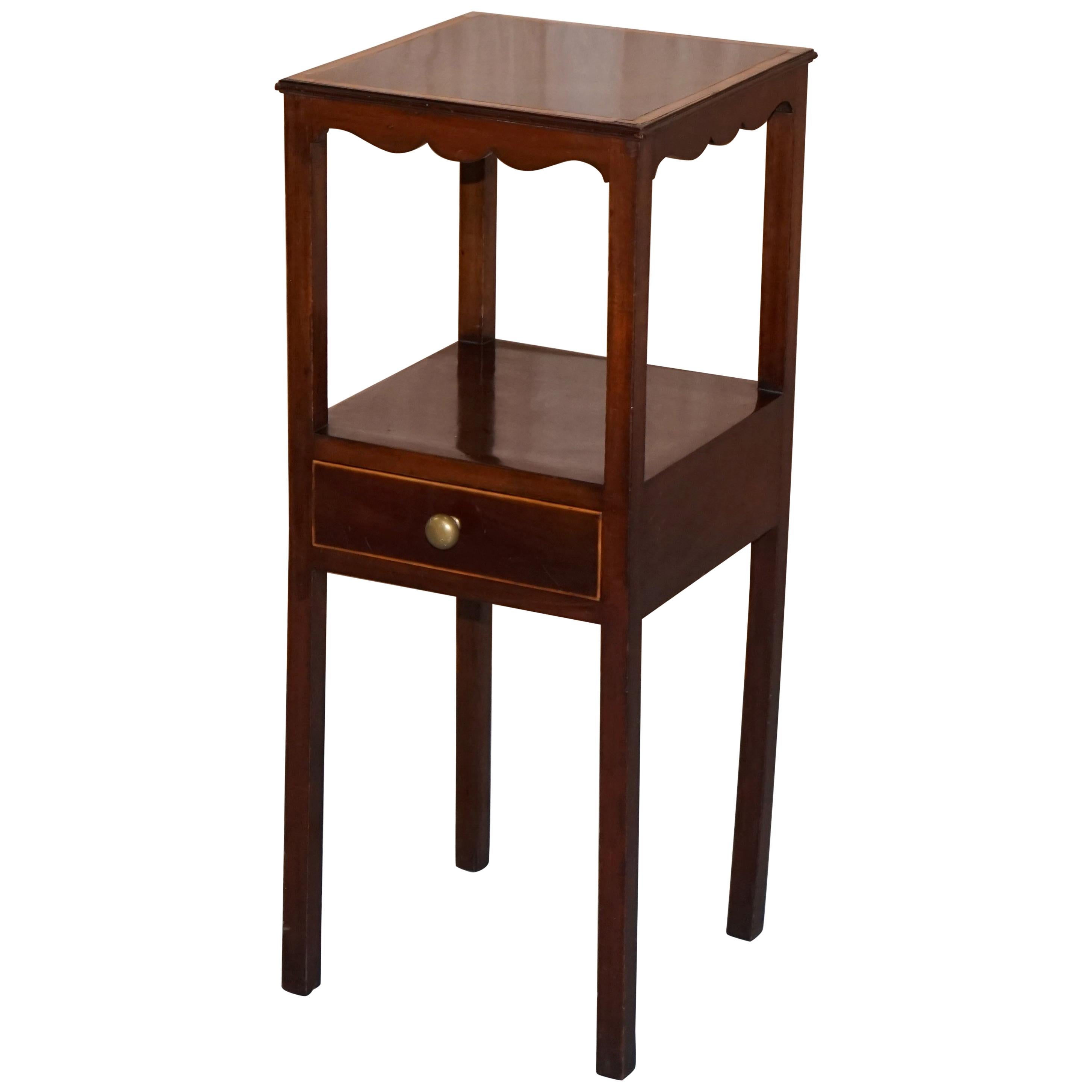 Single Drawer Victorian Jardinière Side Table in Mahogany Inlay Lamp Wine End