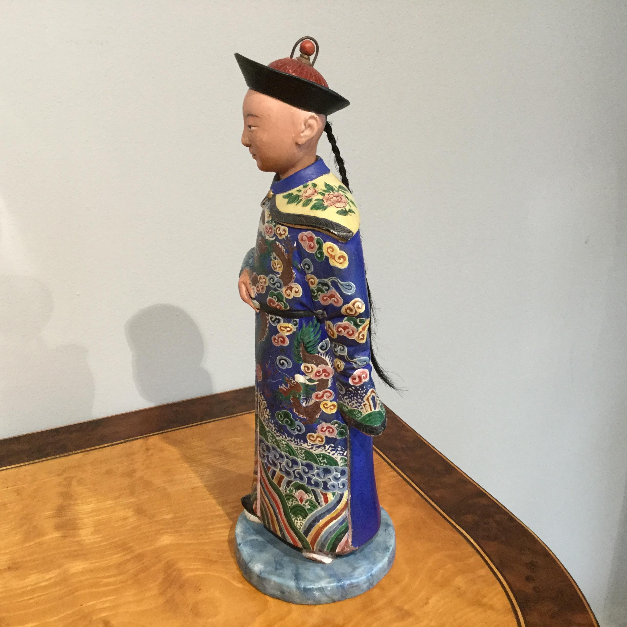 Clay Single Early 19th Century Hand Painted Chinese Nodding Figure For Sale