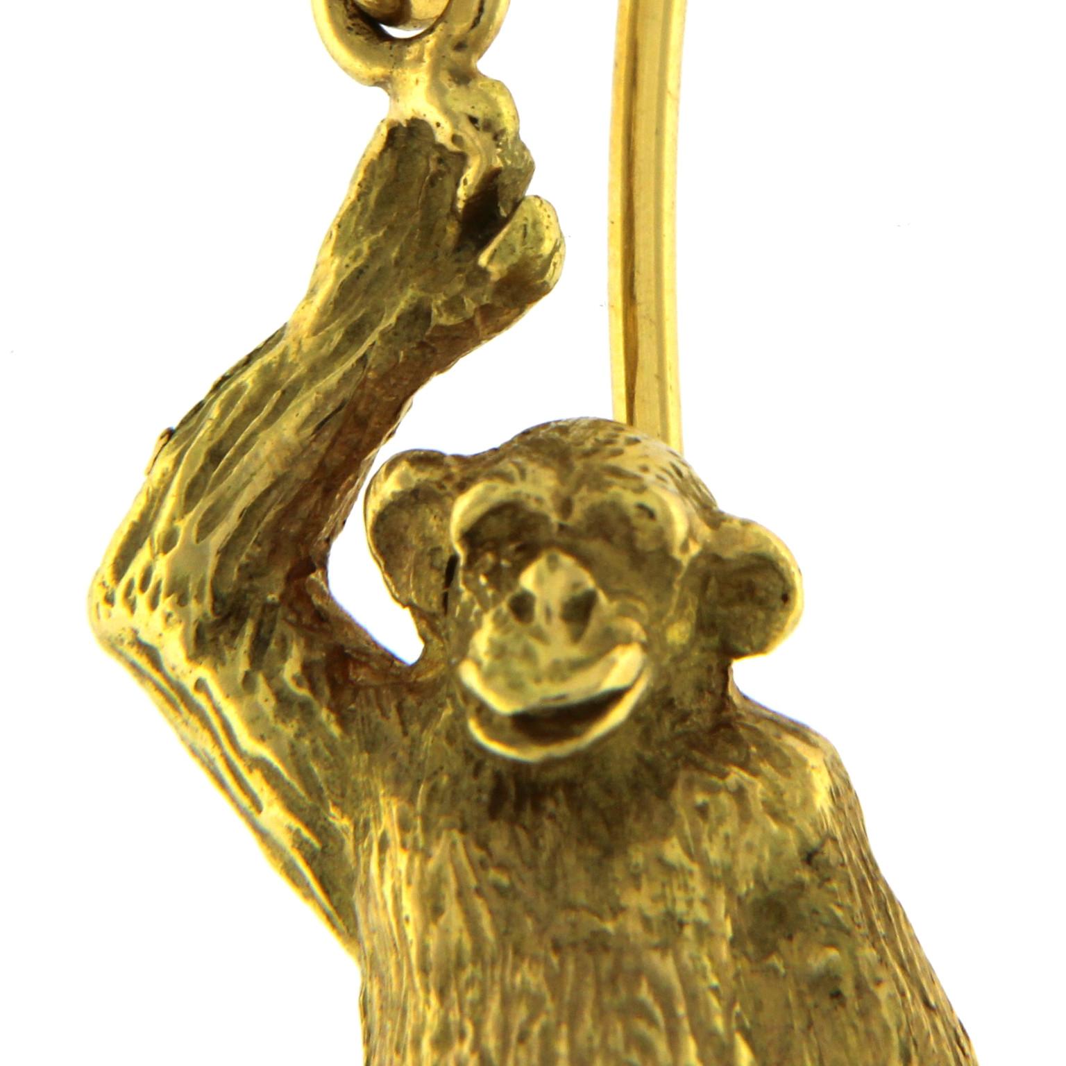 Single Earring Monkey in 18 Karat Yellow Gold In New Condition In Milano, Lombardia