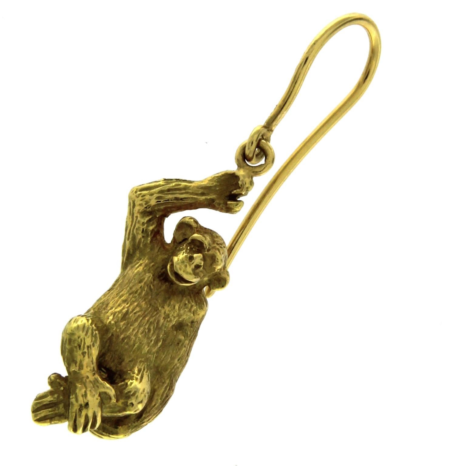 Single Earring Monkey in 18 Karat Yellow Gold