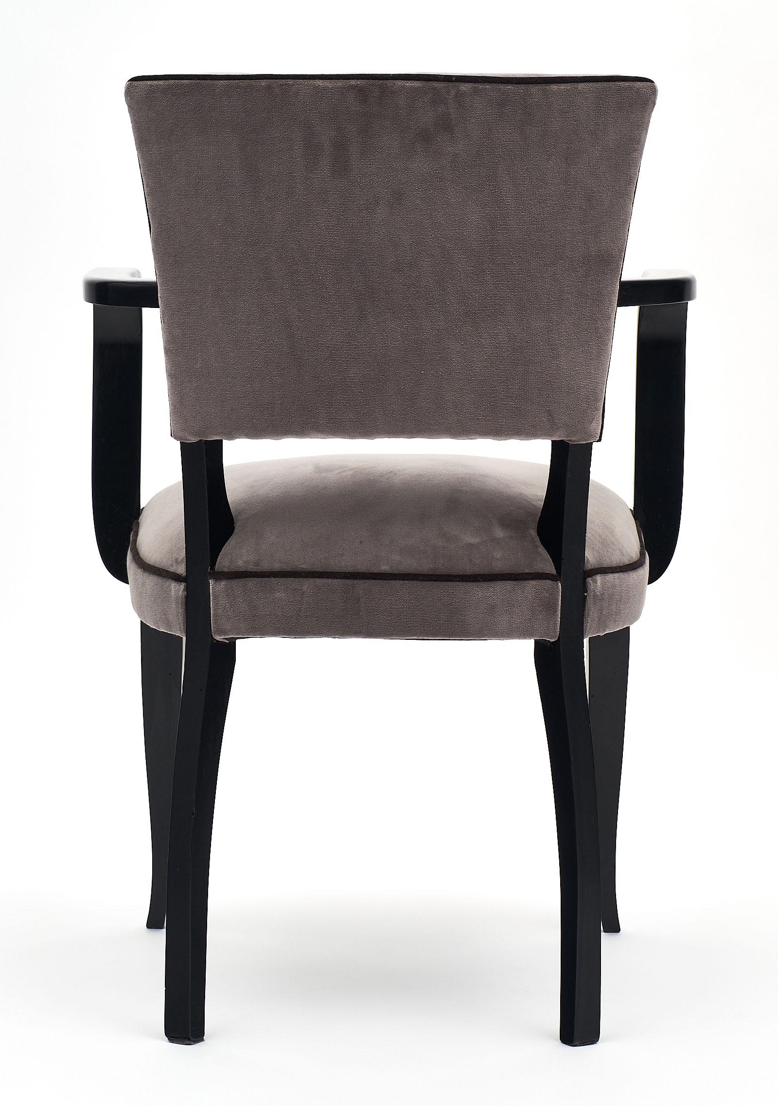 Velvet Single Ebonized Art Deco Bridge Chair