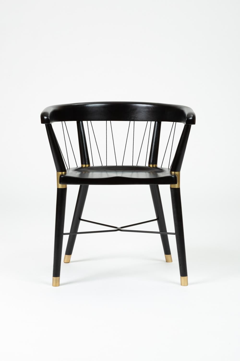 Mid-Century Modern Single Ebonized Dining or Accent Chair with String Detail