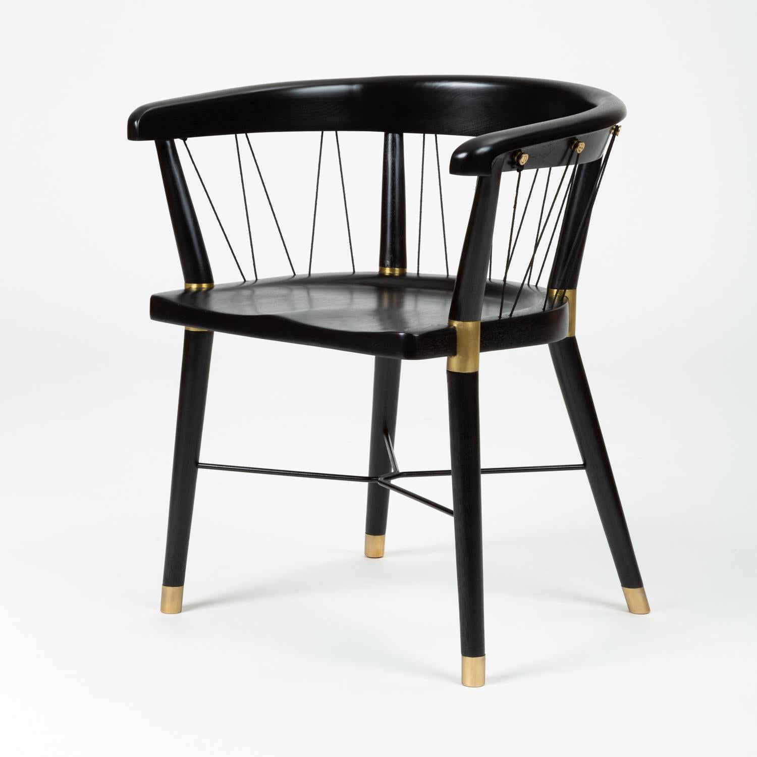 American Single Ebonized Dining or Accent Chair with String Detail