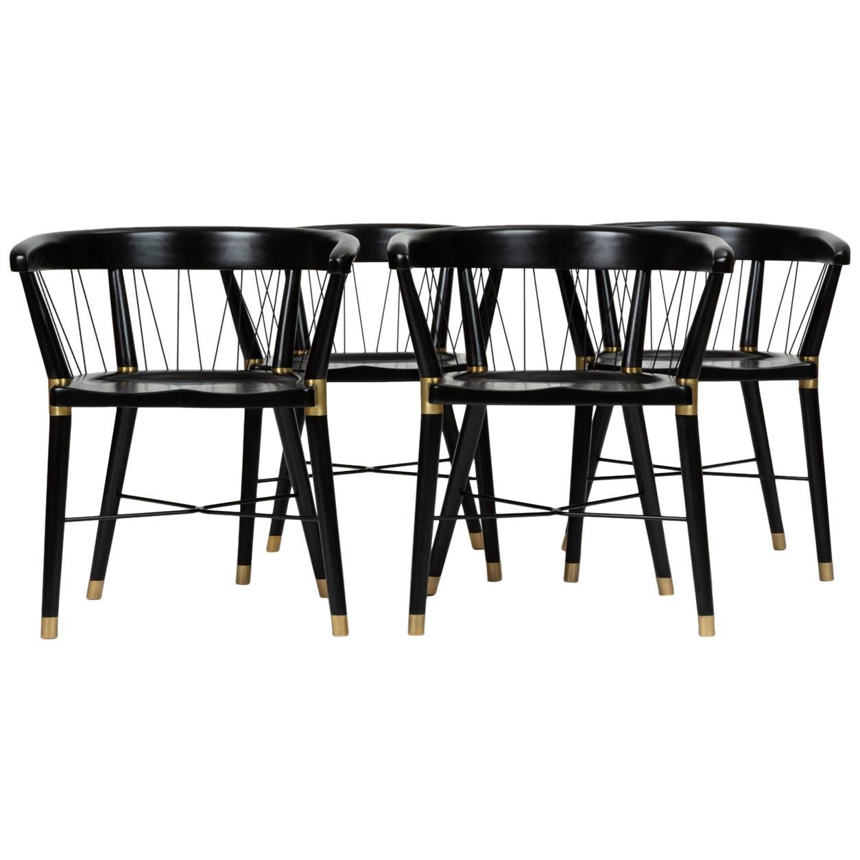 Single Ebonized Dining or Accent Chair with String Detail