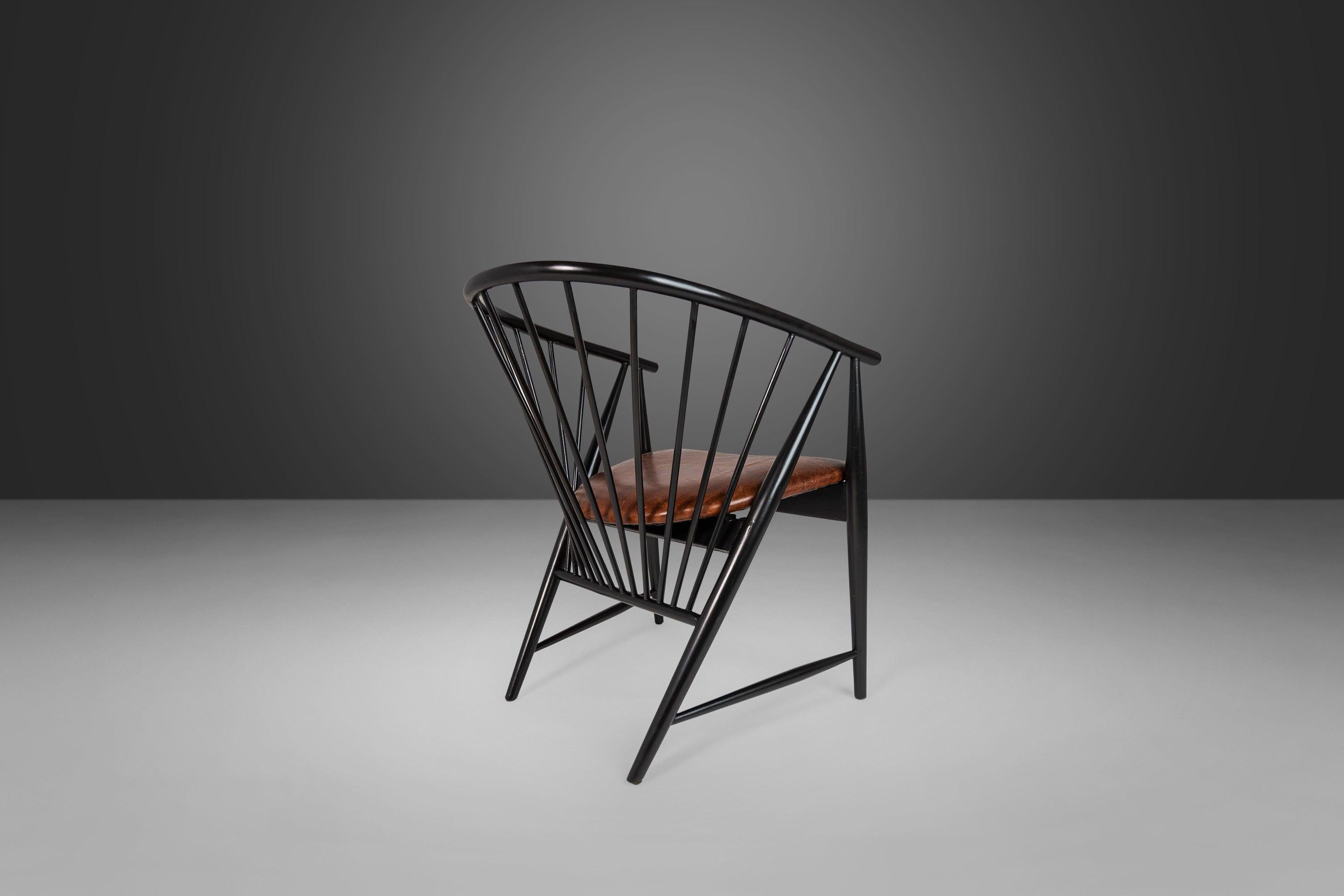 Mid-Century Modern Single Ebonized Spindle Back Sun Feather Chair by Sonna Rosen, Sweden, c 1960s