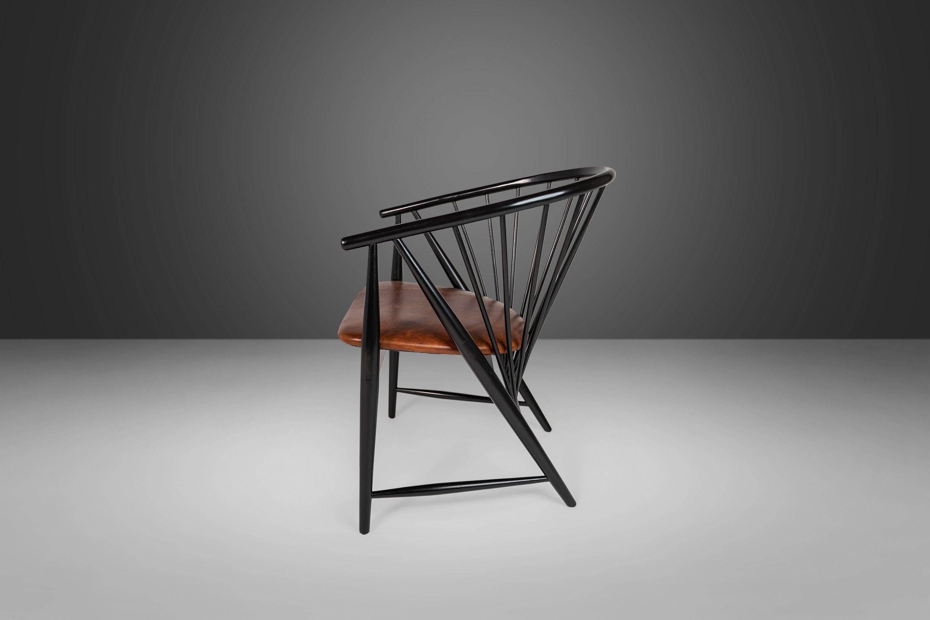 Mid-20th Century Single Ebonized Spindle Back Sun Feather Chair by Sonna Rosen, Sweden, c 1960s