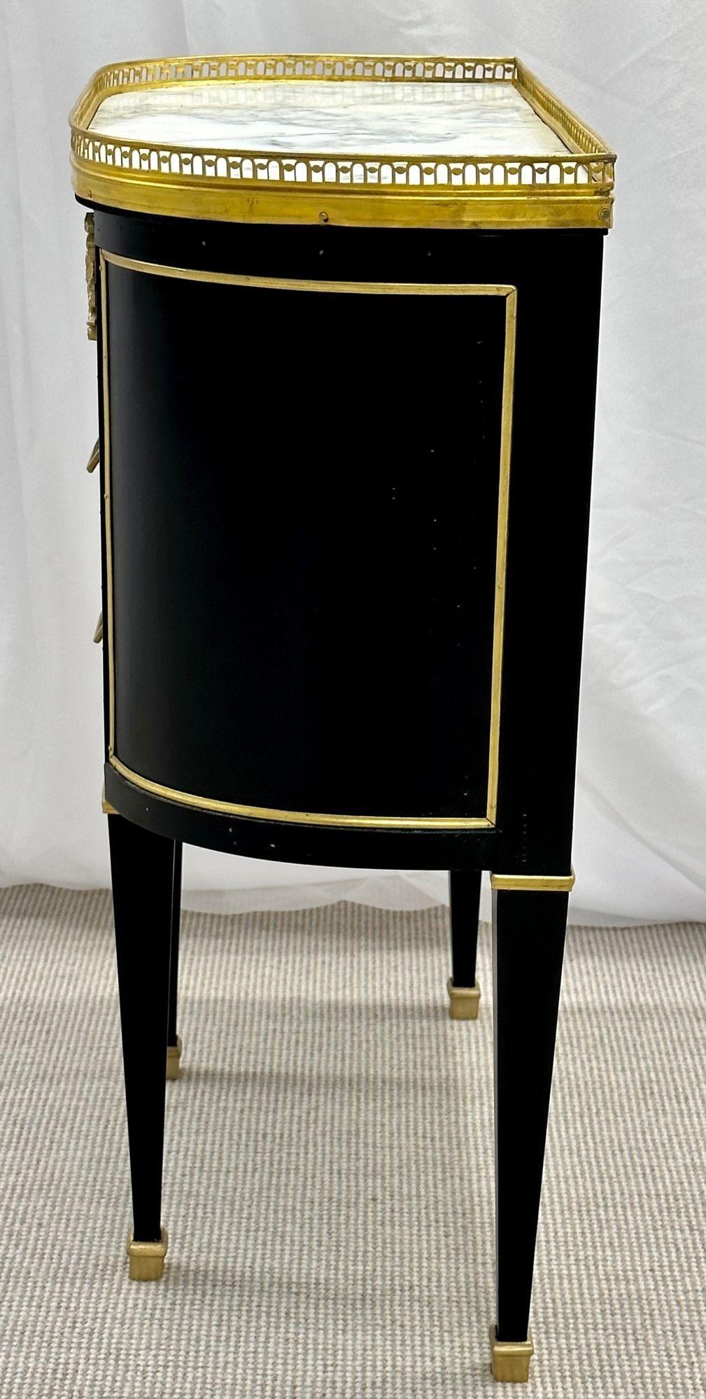 Single Ebony Demilune Marble Top Bronze Mounted End / Side Table For Sale 4