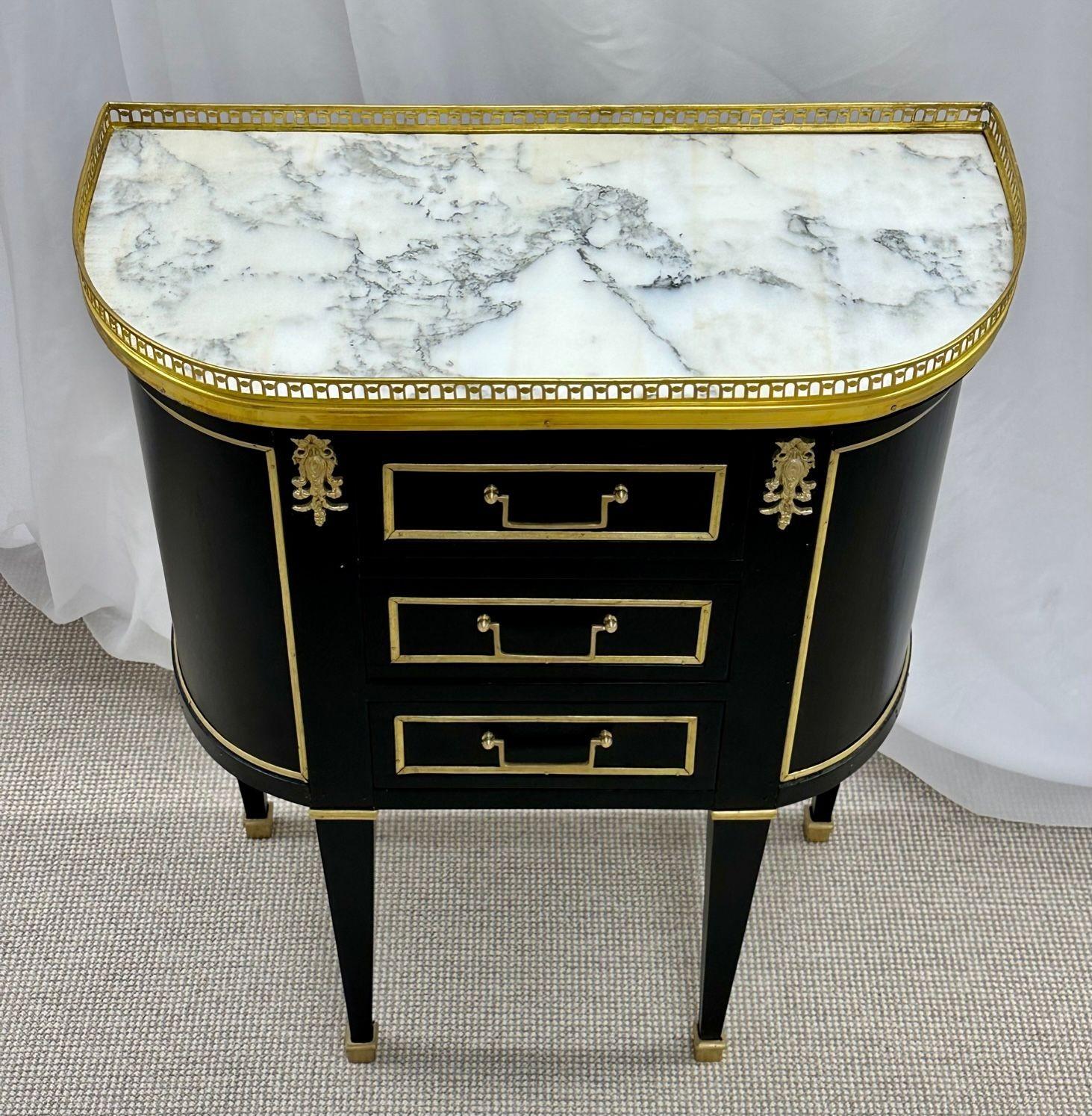 20th Century Single Ebony Demilune Marble Top Bronze Mounted End / Side Table For Sale