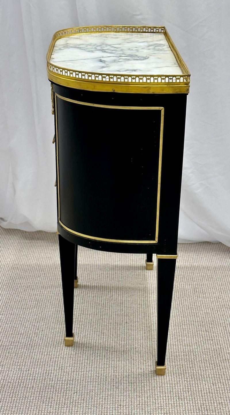 Mid-20th Century Single Ebony Demilune Marble Top Bronze Mounted End / Side Table For Sale