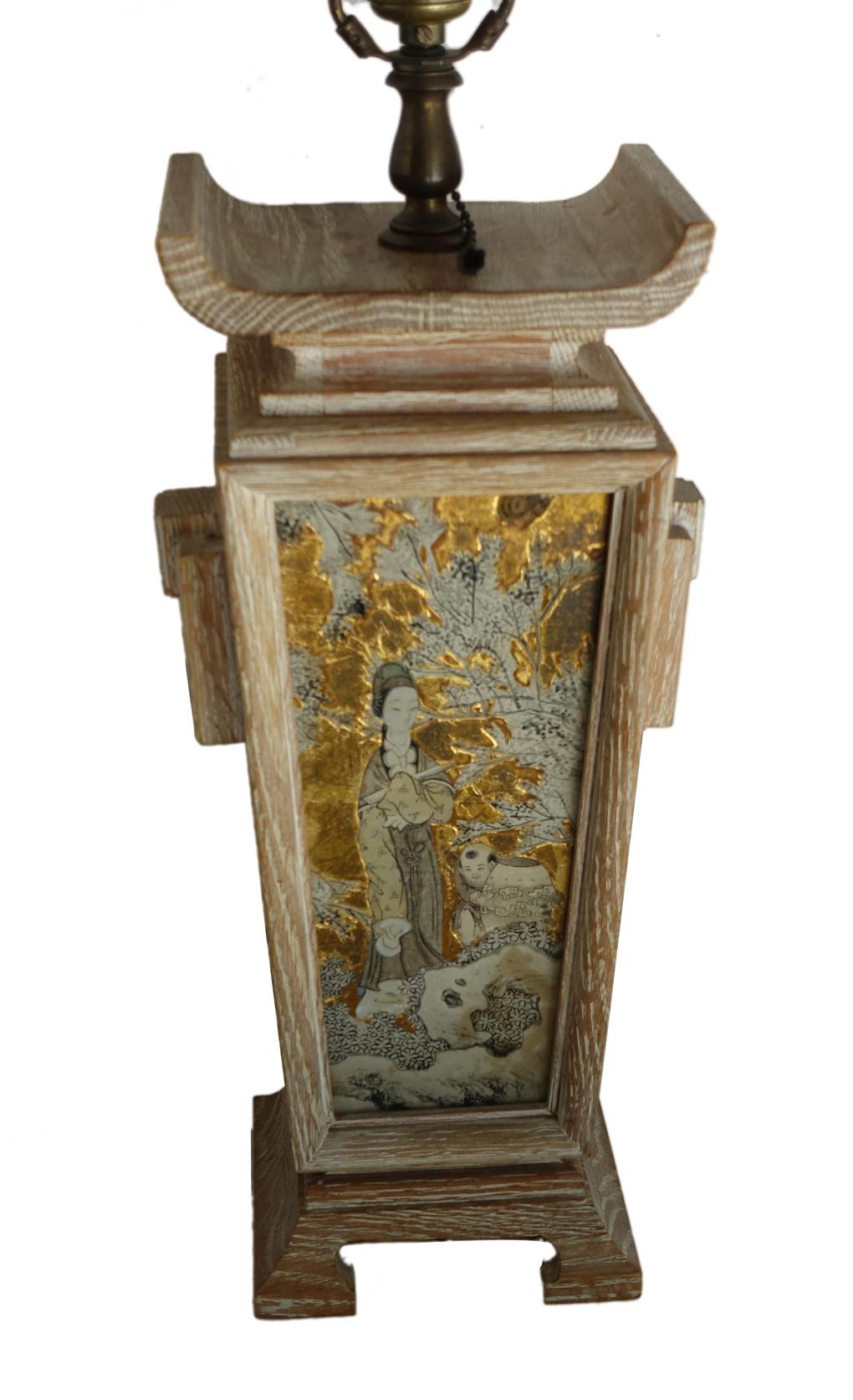 Mid-20th Century Single Eglomize' Chinoiserie Table Lamp For Sale