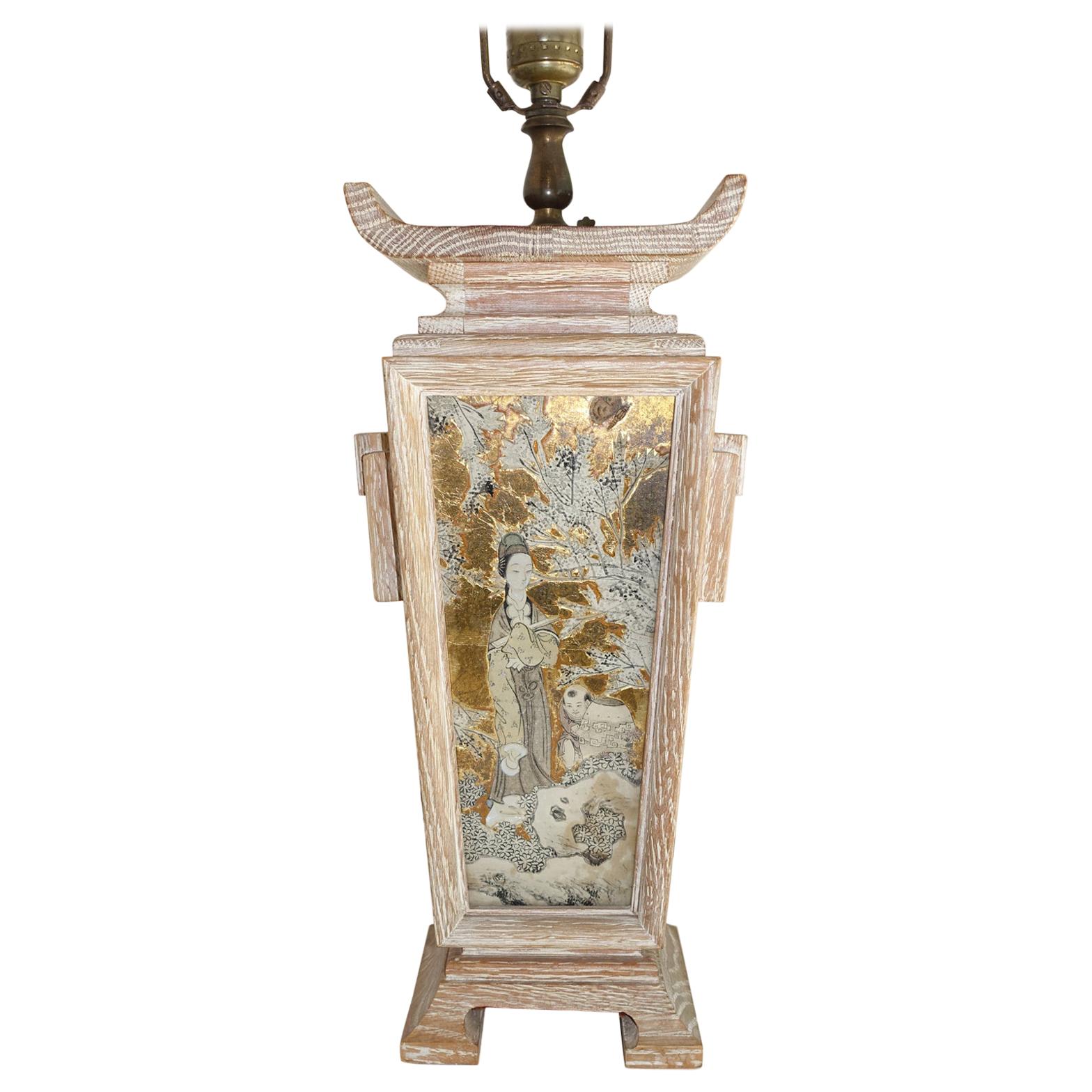Single Eglomize' Chinoiserie Table Lamp For Sale
