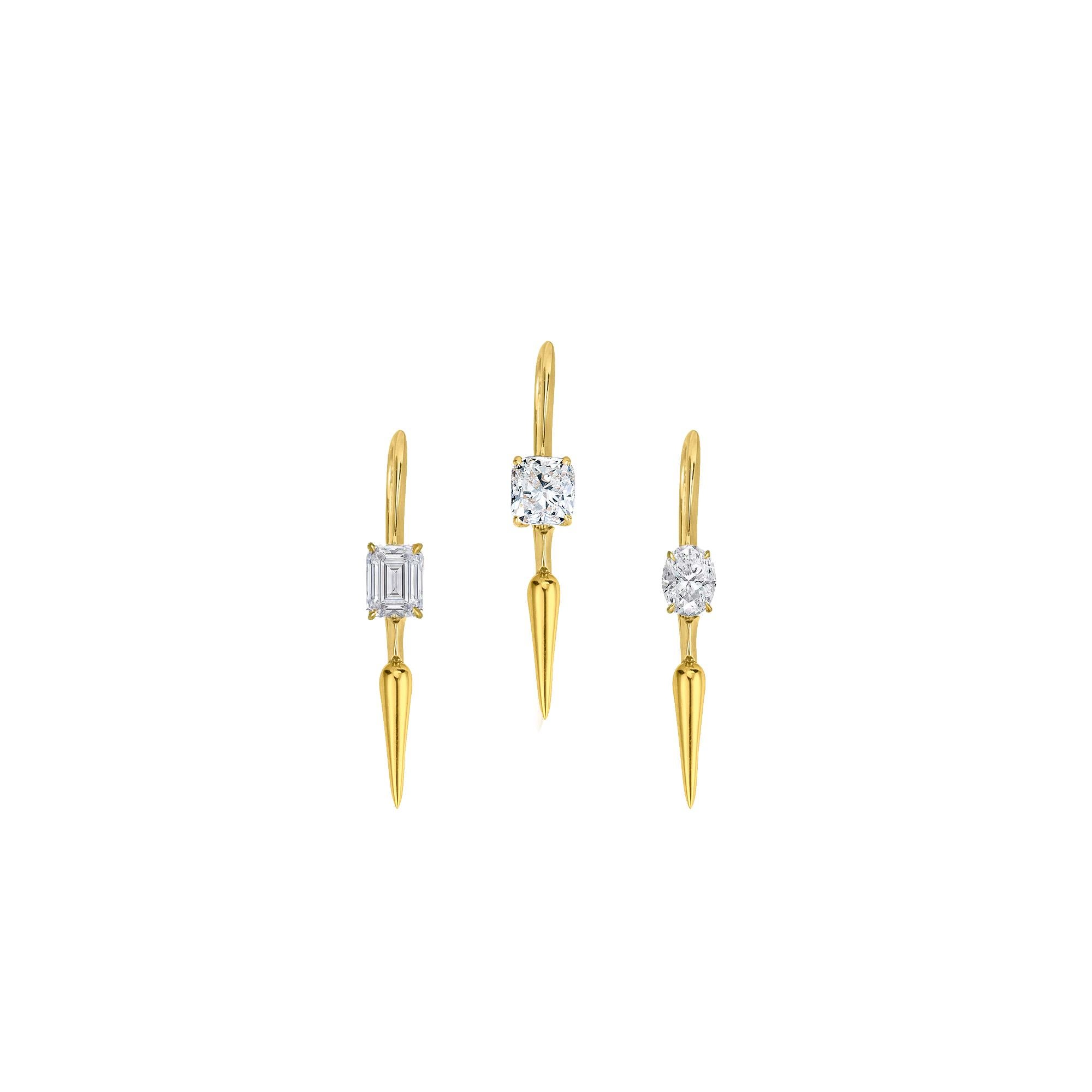 Sold as a SINGLE earring
14k recycled yellow gold
Ethical, unmined diamonds
Total weight: appx .25 carats
Length: 7/8
