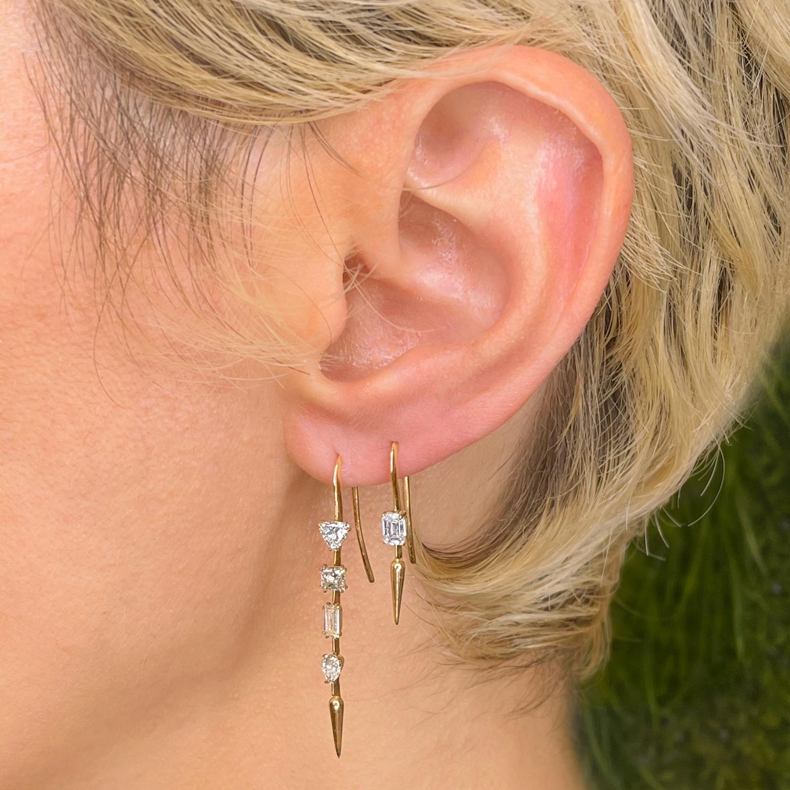 Contemporary 14k Gold AMANDA PEARL Emerald Cut Ethical Diamond Drop Earring - single For Sale