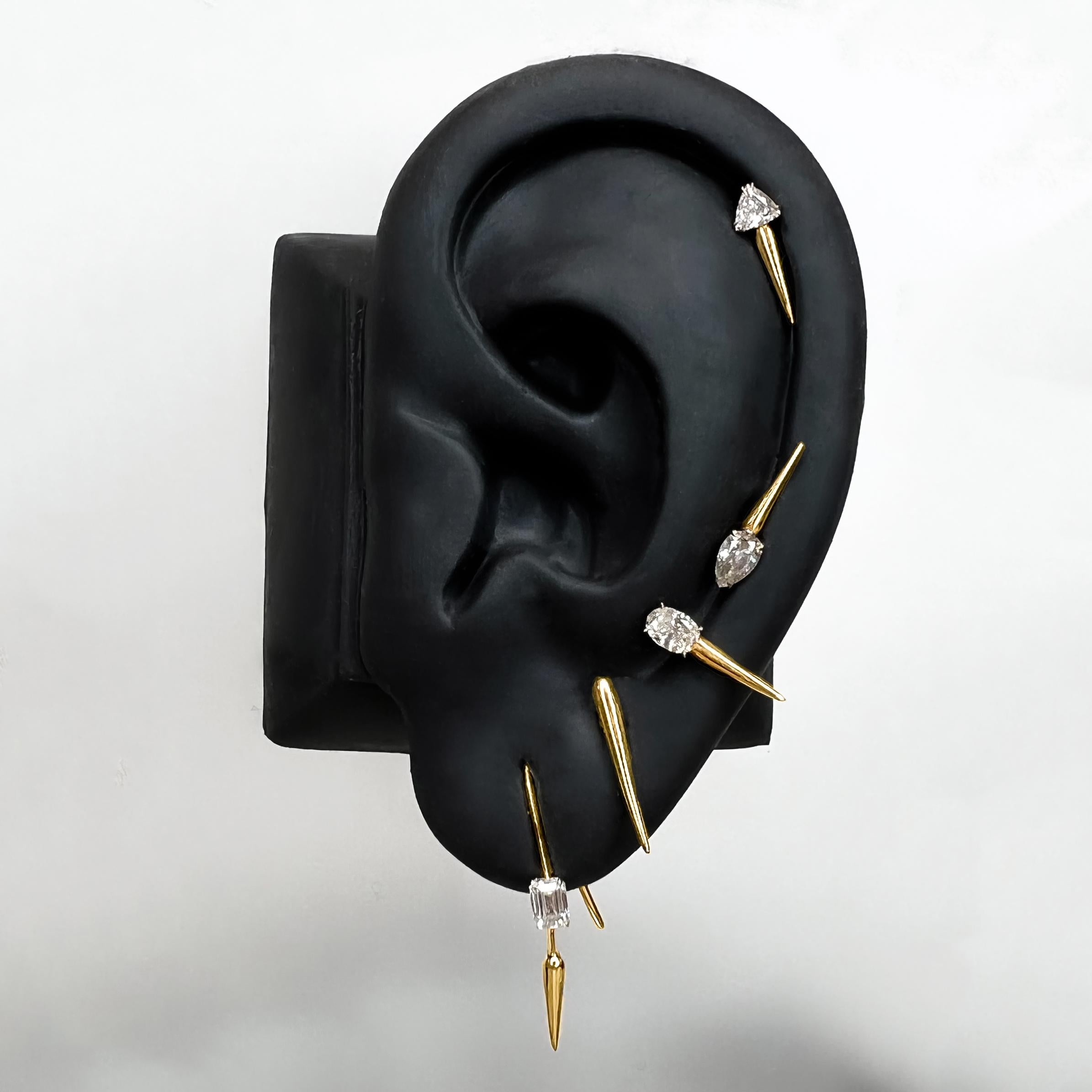 Women's 14k Gold AMANDA PEARL Emerald Cut Ethical Diamond Drop Earring - single For Sale