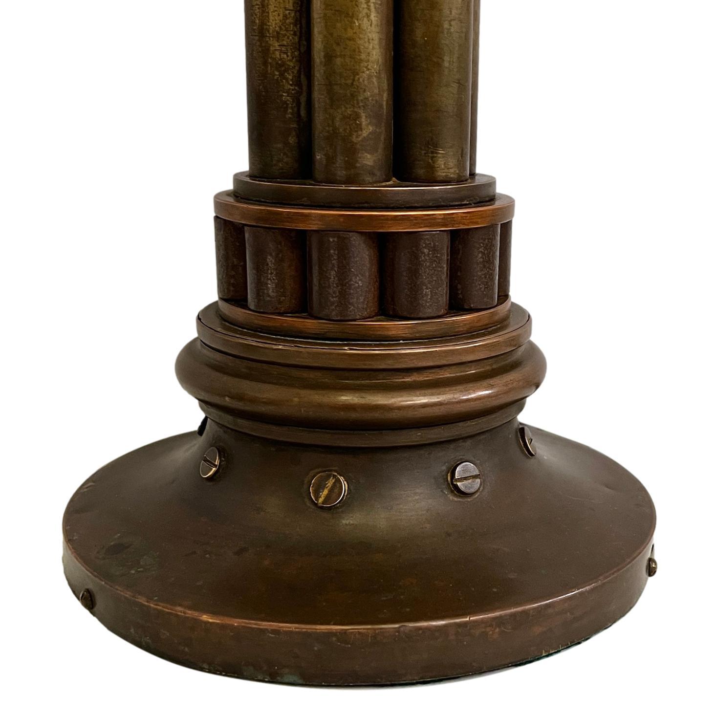 A circa 1940s English bronze artillery lamp with original patina.

Measurements:
Height of body: 18