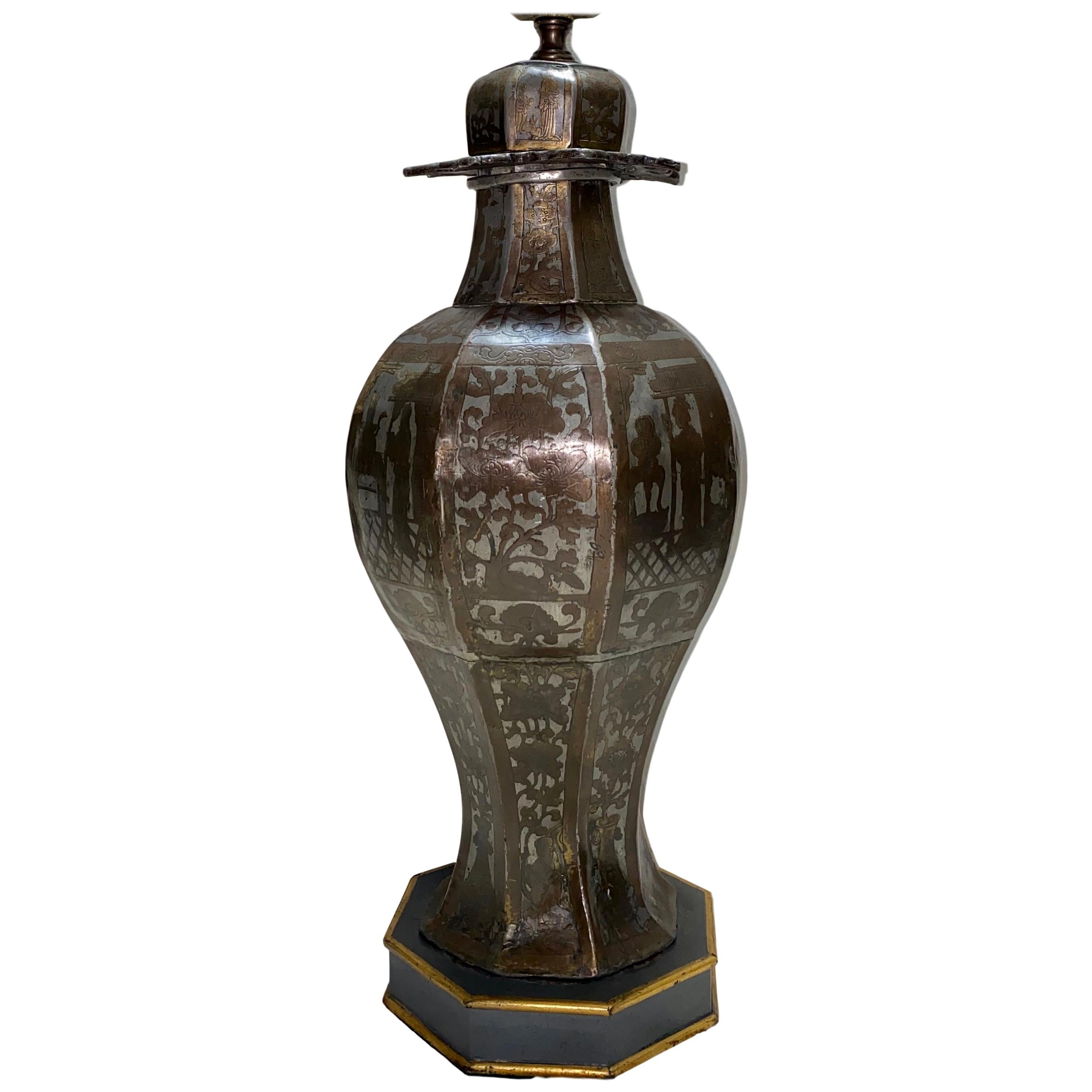 Single English Chinoiserie Table Lamp For Sale