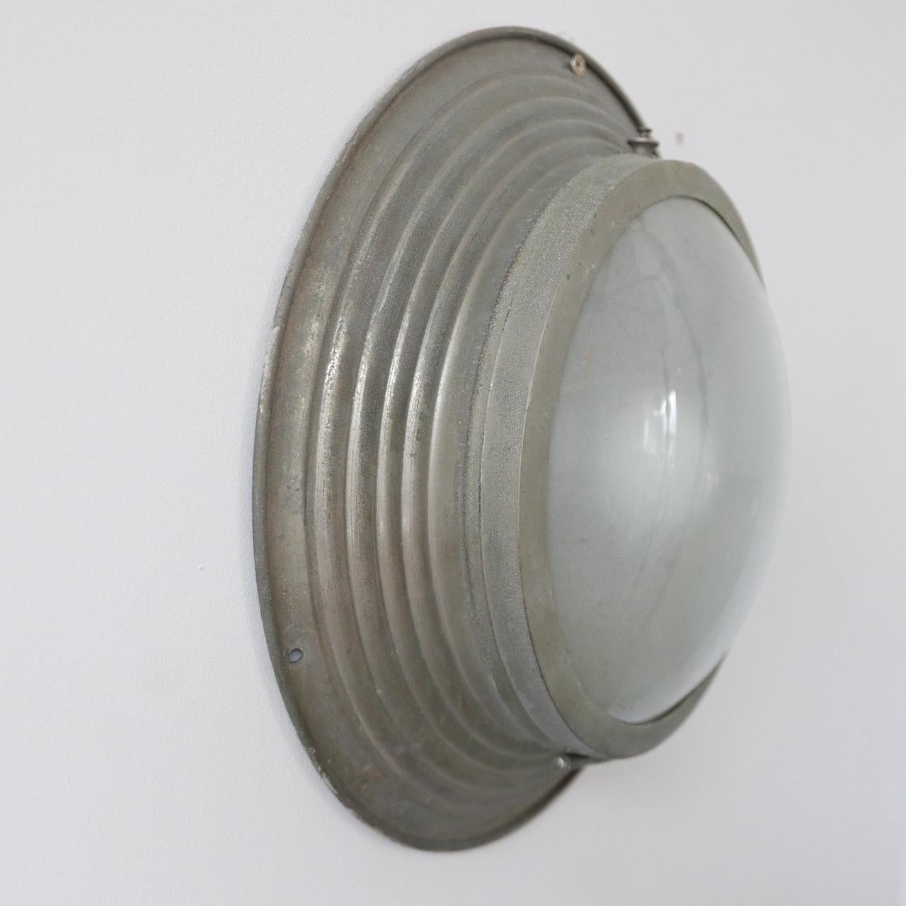 Mid-20th Century Single Etched Glass Metal 'Bulkhead' Style Wall or Ceiling Light
