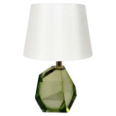 Petite paire de lampes de bureau en verre de Murano à facettes vertes