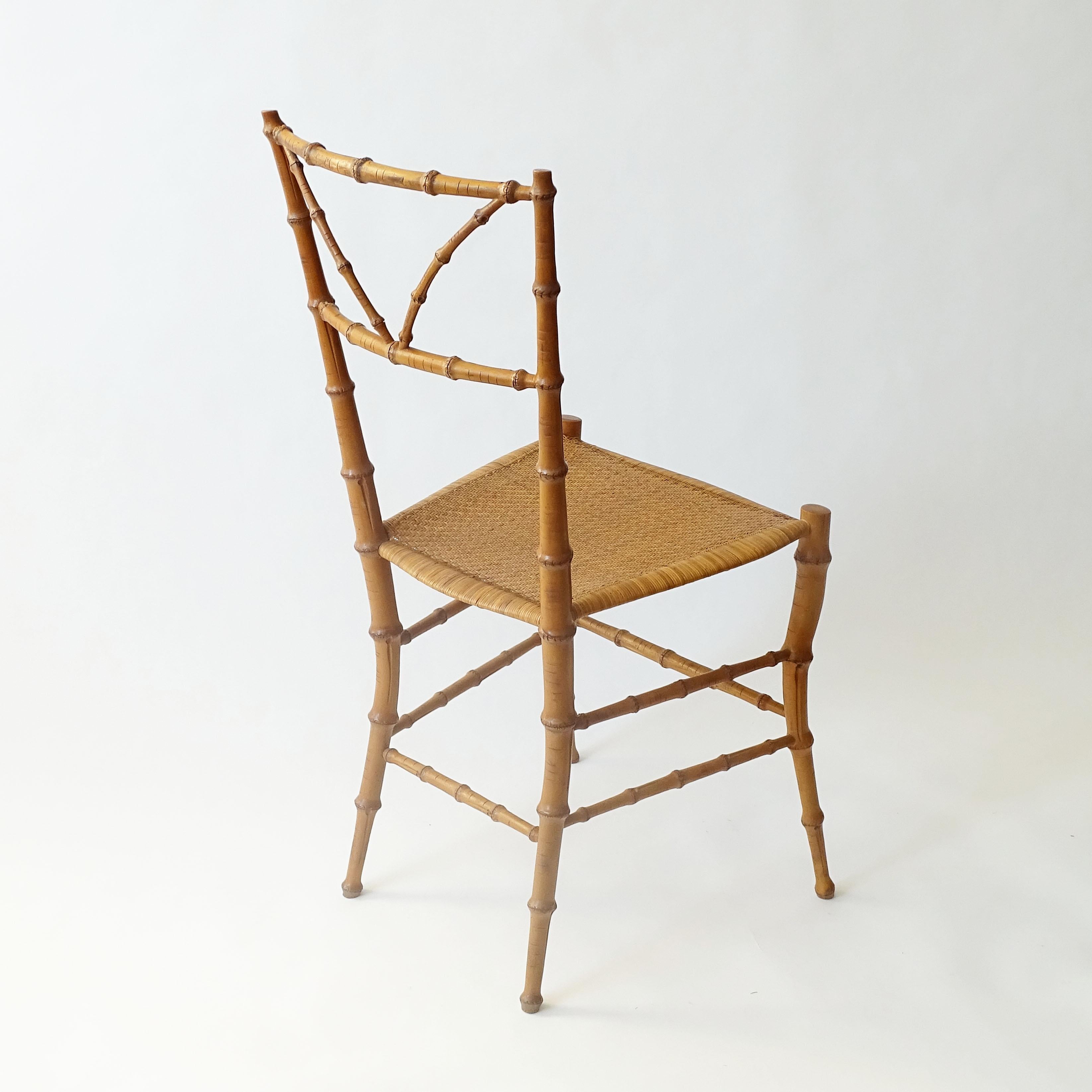 Italian Single faux-bamboo and wicker Chiavarina chair, Italy 1950s For Sale