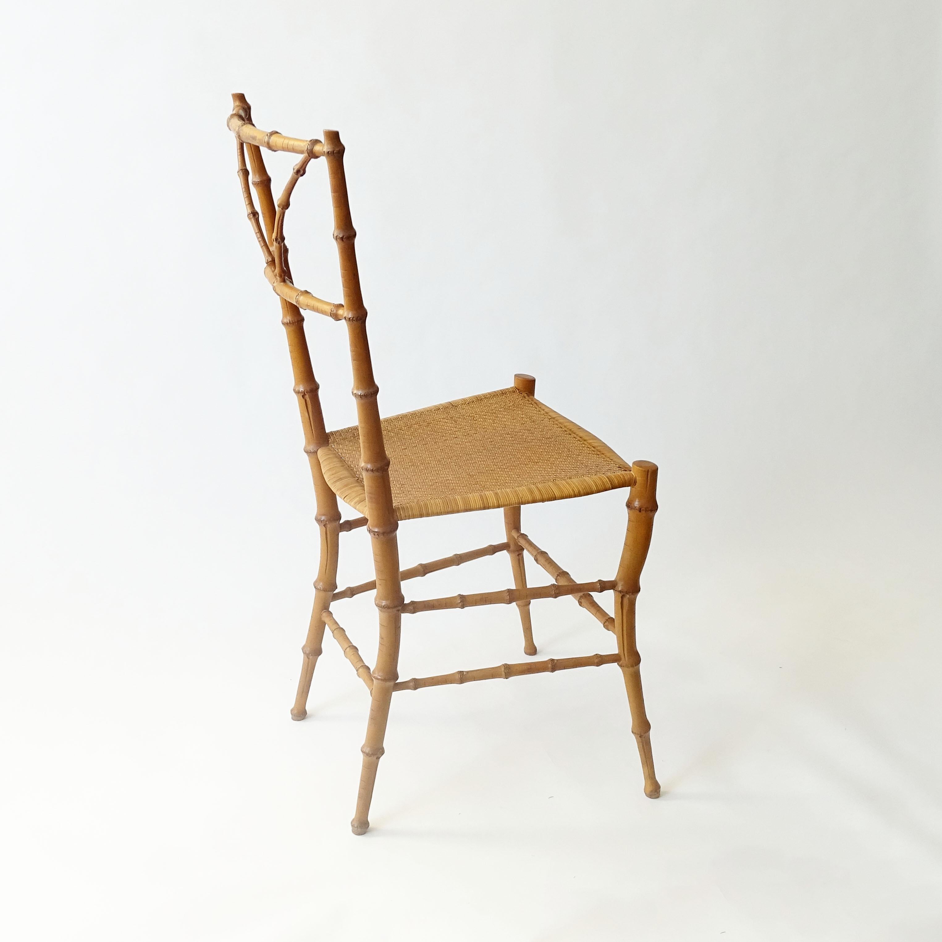 Single faux-bamboo and wicker Chiavarina chair, Italy 1950s In Excellent Condition For Sale In Milan, IT