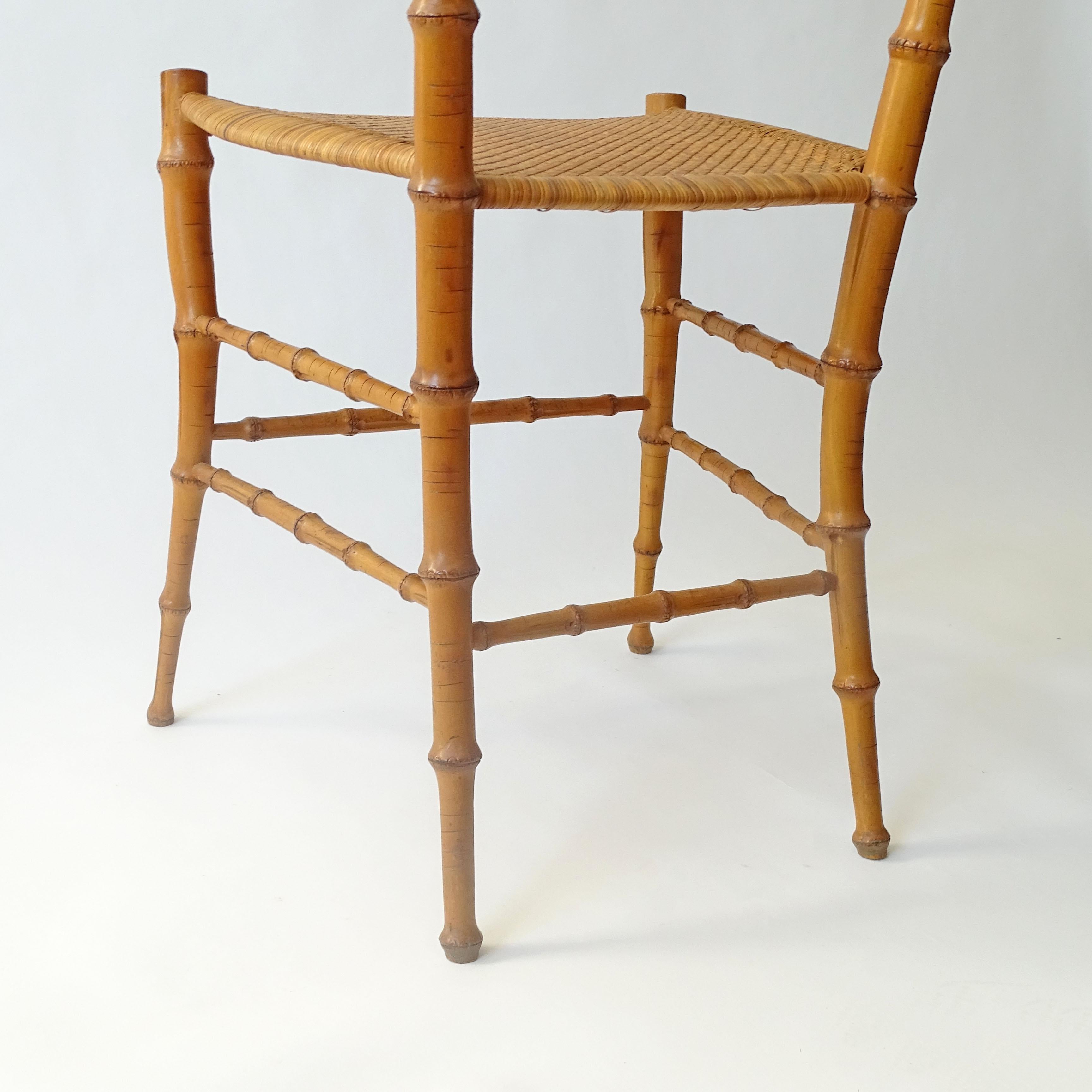 Einzelner Chiavarina-Stuhl aus Bambusimitat und Korbgeflecht, Italien 1950er Jahre (Mitte des 20. Jahrhunderts) im Angebot