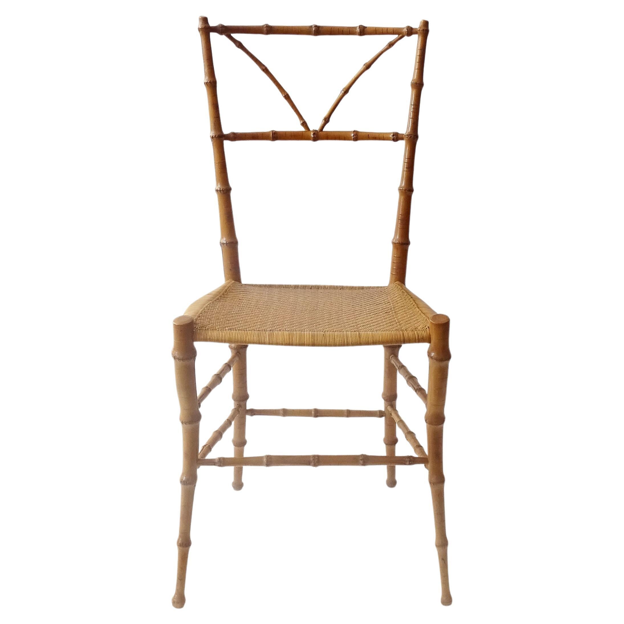 Single faux-bamboo and wicker Chiavarina chair, Italy 1950s For Sale