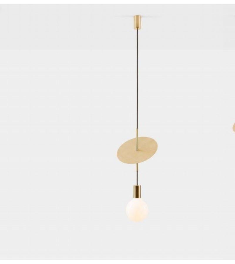 Single Flipside solid pendant light black by Volker Haug
Dimensions: Diameter 25 x Height 60 cm 
Material: Brass. 
Finishes: Polished, Aged, Brushed, Bronzed, Blackened, or Plated
Lamp: 240V E27 (120V E26 US) (pictured with L087 95mm opal