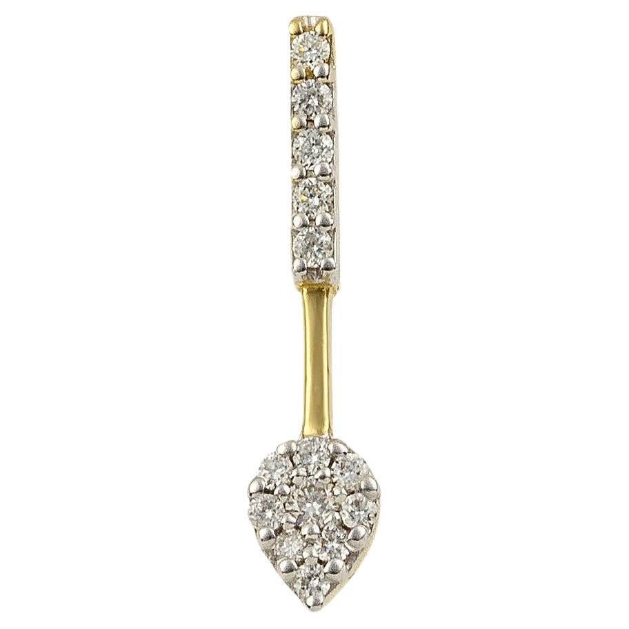 Single Floating Pear Diamond Earring in Yellow Gold and Diamonds For Sale