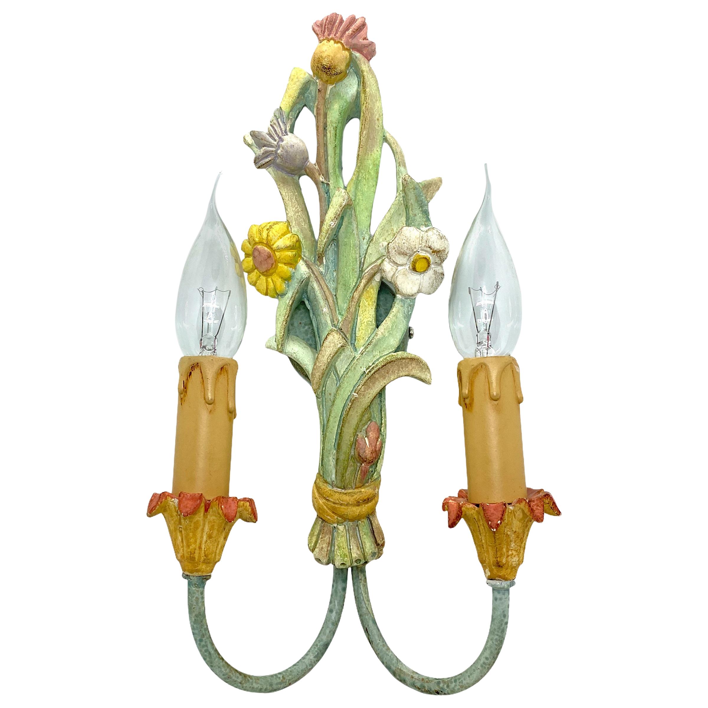 Single Florentine Italian Floral Sconce, Italy, 1980s