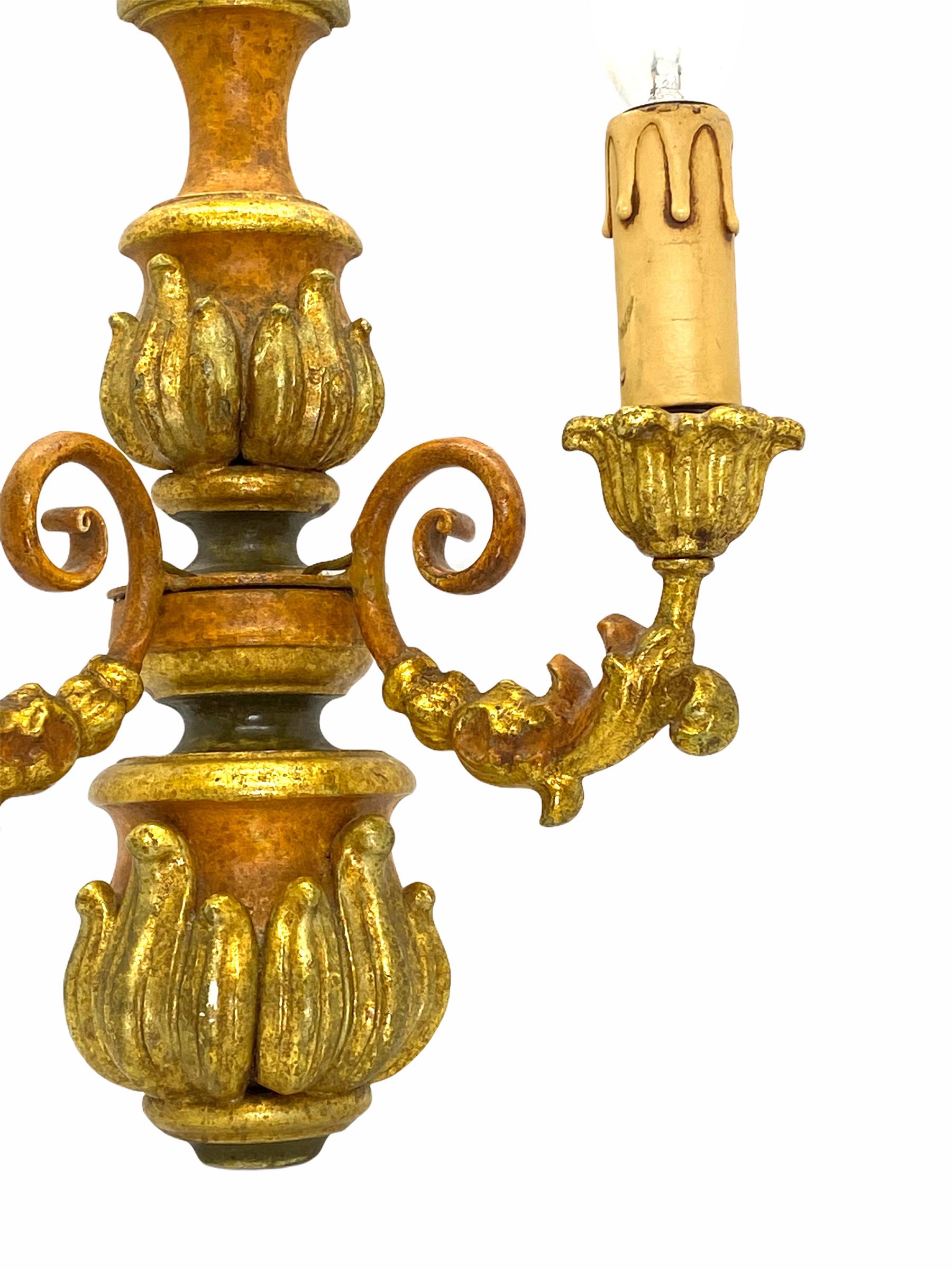 Single Florentine Tole Toleware Italian Giltwood Sconce, Italy, 1980s In Good Condition For Sale In Nuernberg, DE