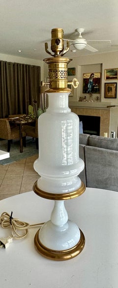 Single Frederick Cooper Brass and Opaline Glass Table Lamp