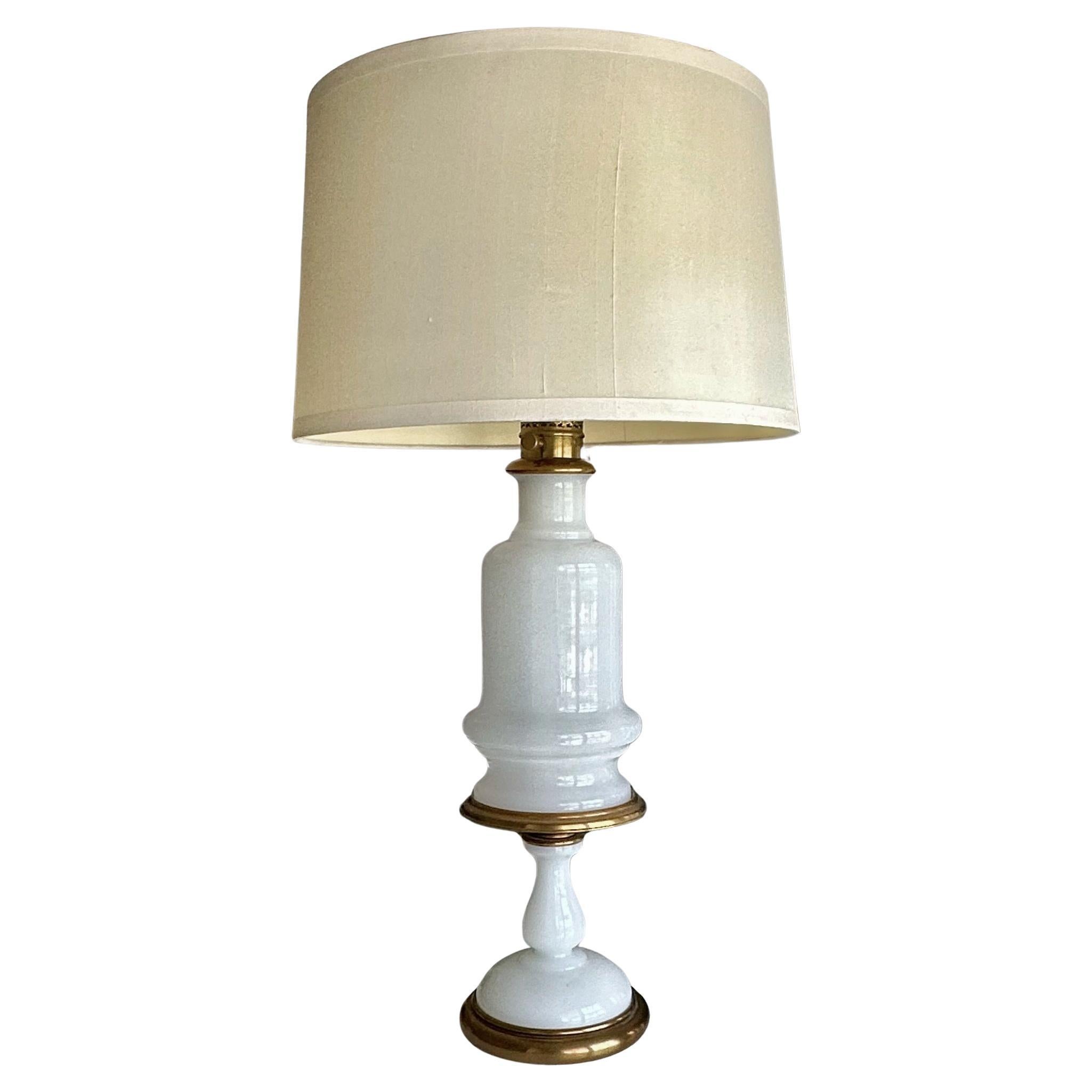 Single Frederick Cooper Brass and Opaline Glass Table Lamp