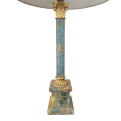 Single French 1950s Blue Marble Table Lamp