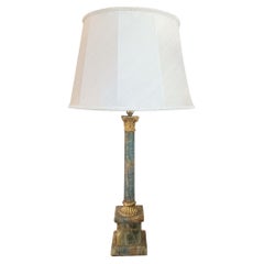 Single French 1950s Blue Marble Table Lamp